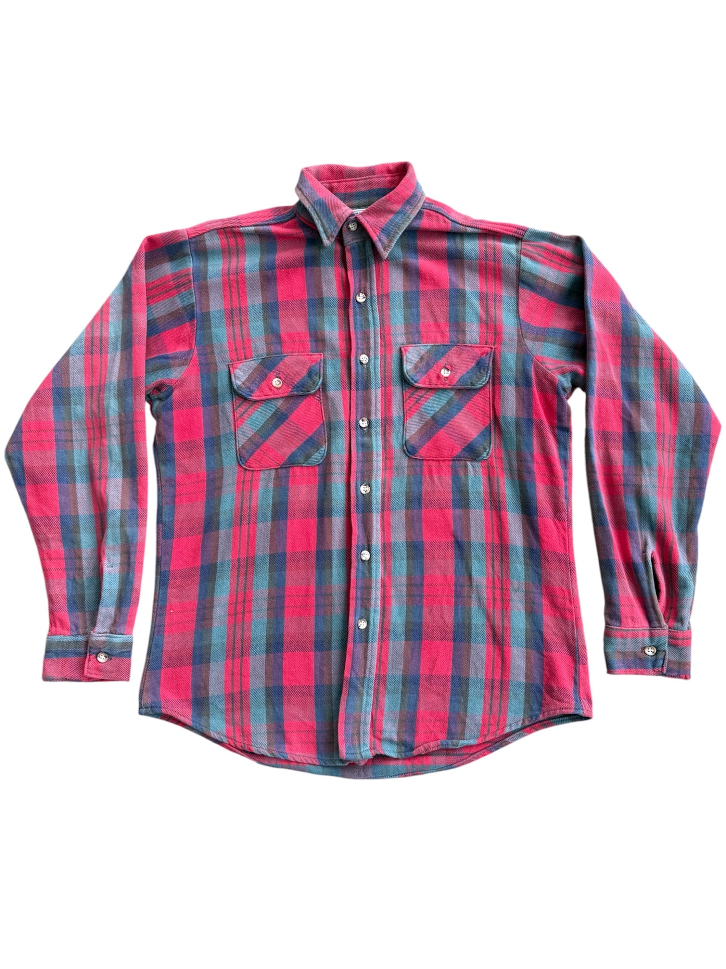 Vintage 1970s-80s Five Brother Red & Teal Heavy Flannel Shirt