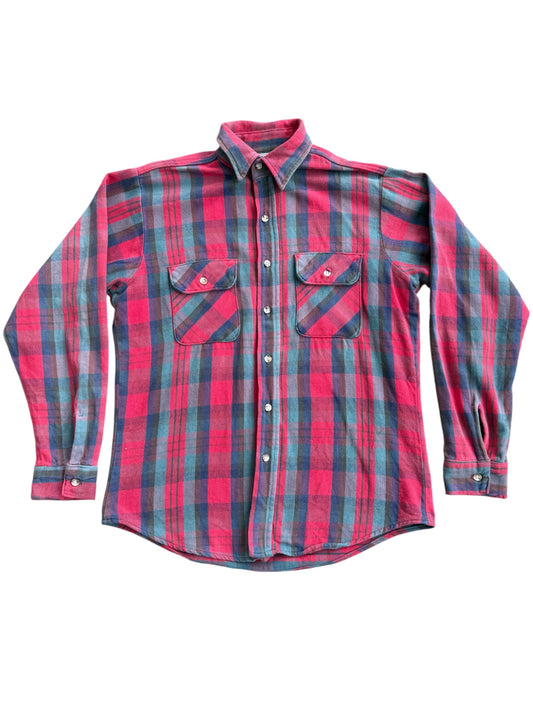 Vintage 1970s-80s Five Brother Red & Teal Heavy Flannel Shirt