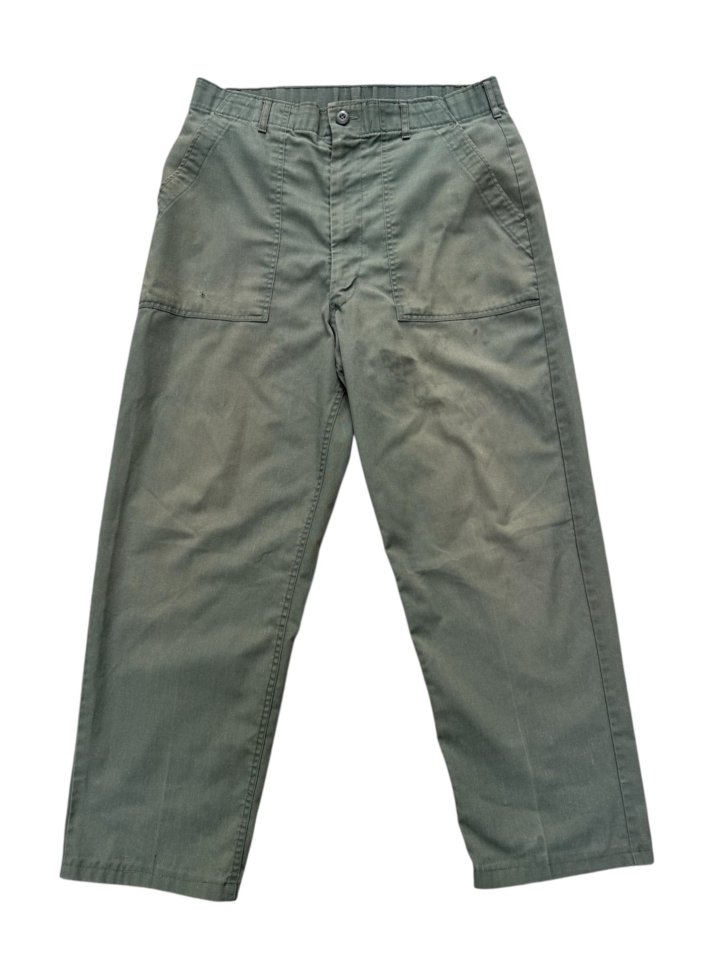 Vintage 1960s–1970s Olive Green Cotton Sateen Fatigue Pants