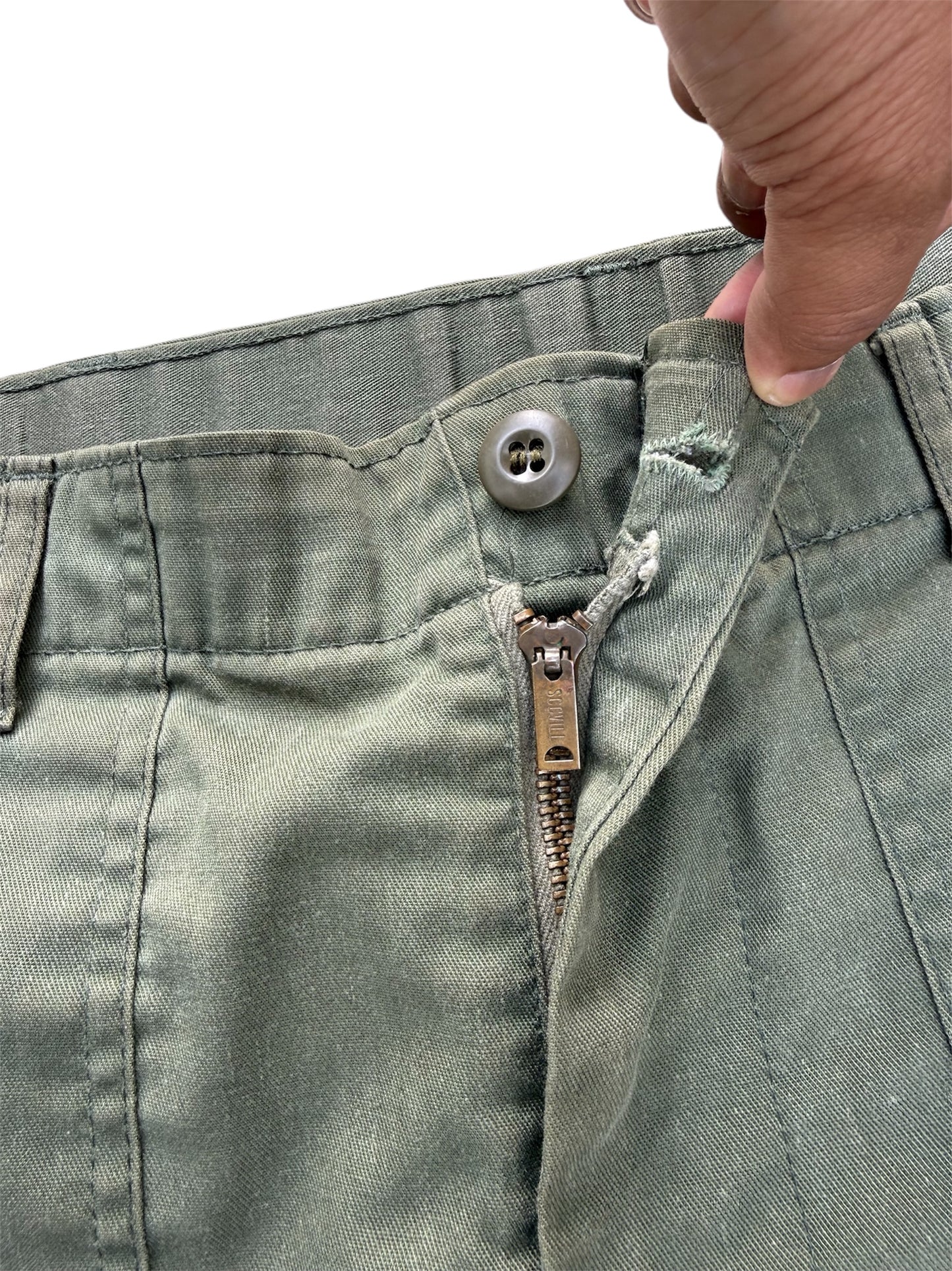 Vintage 1960s–1970s Olive Green Cotton Sateen Fatigue Pants