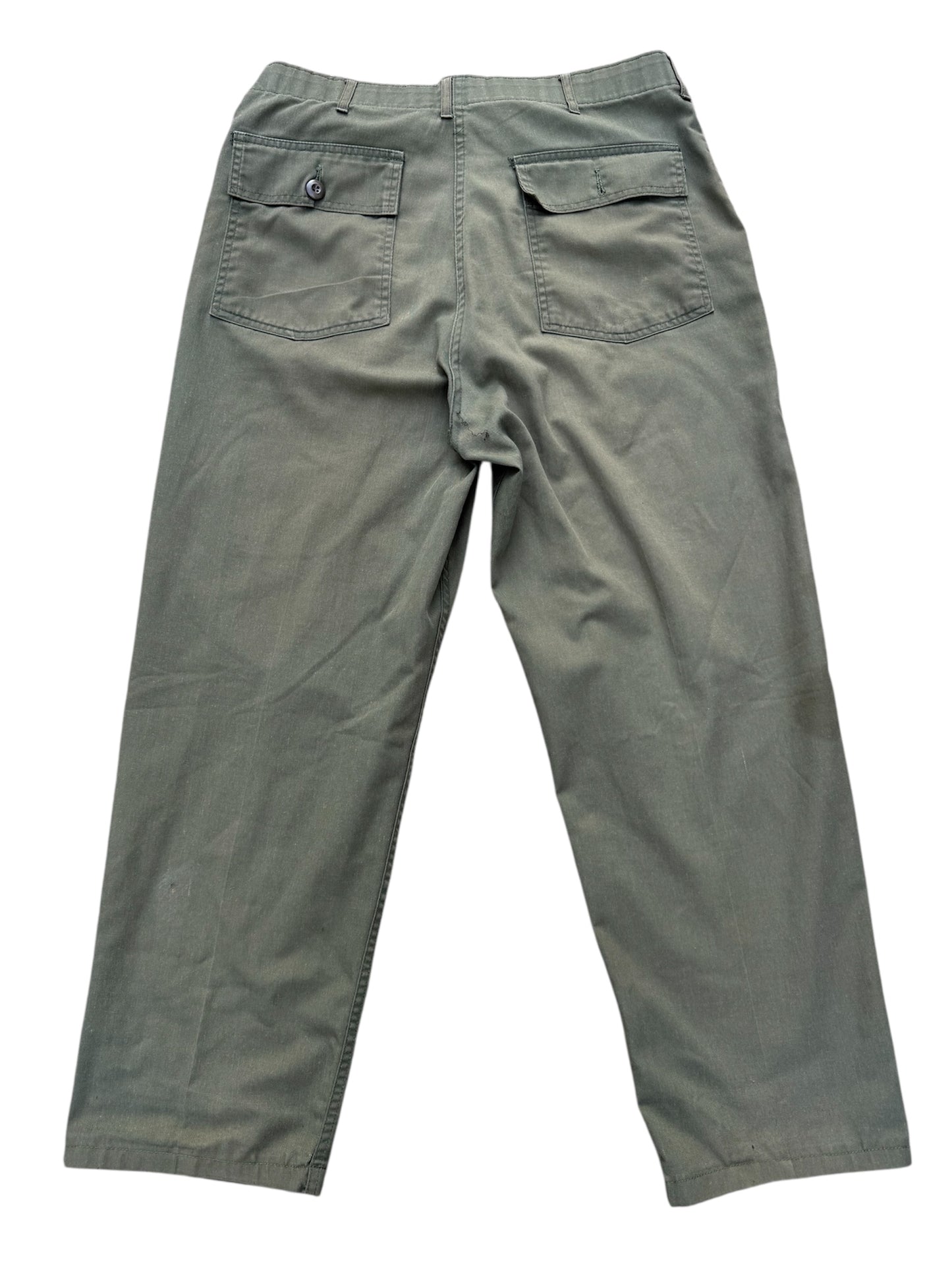 Vintage 1960s–1970s Olive Green Cotton Sateen Fatigue Pants