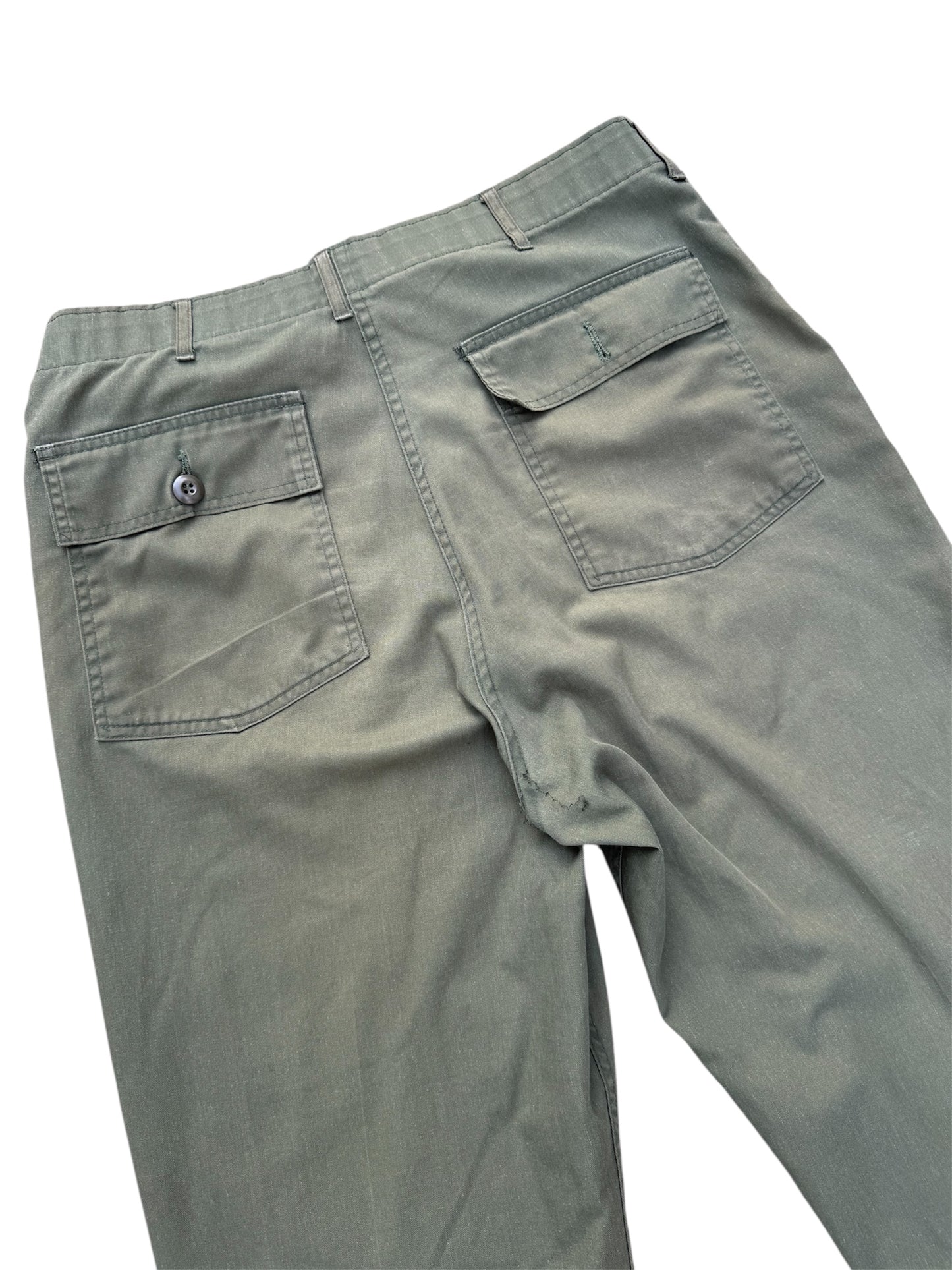 Vintage 1960s–1970s Olive Green Cotton Sateen Fatigue Pants