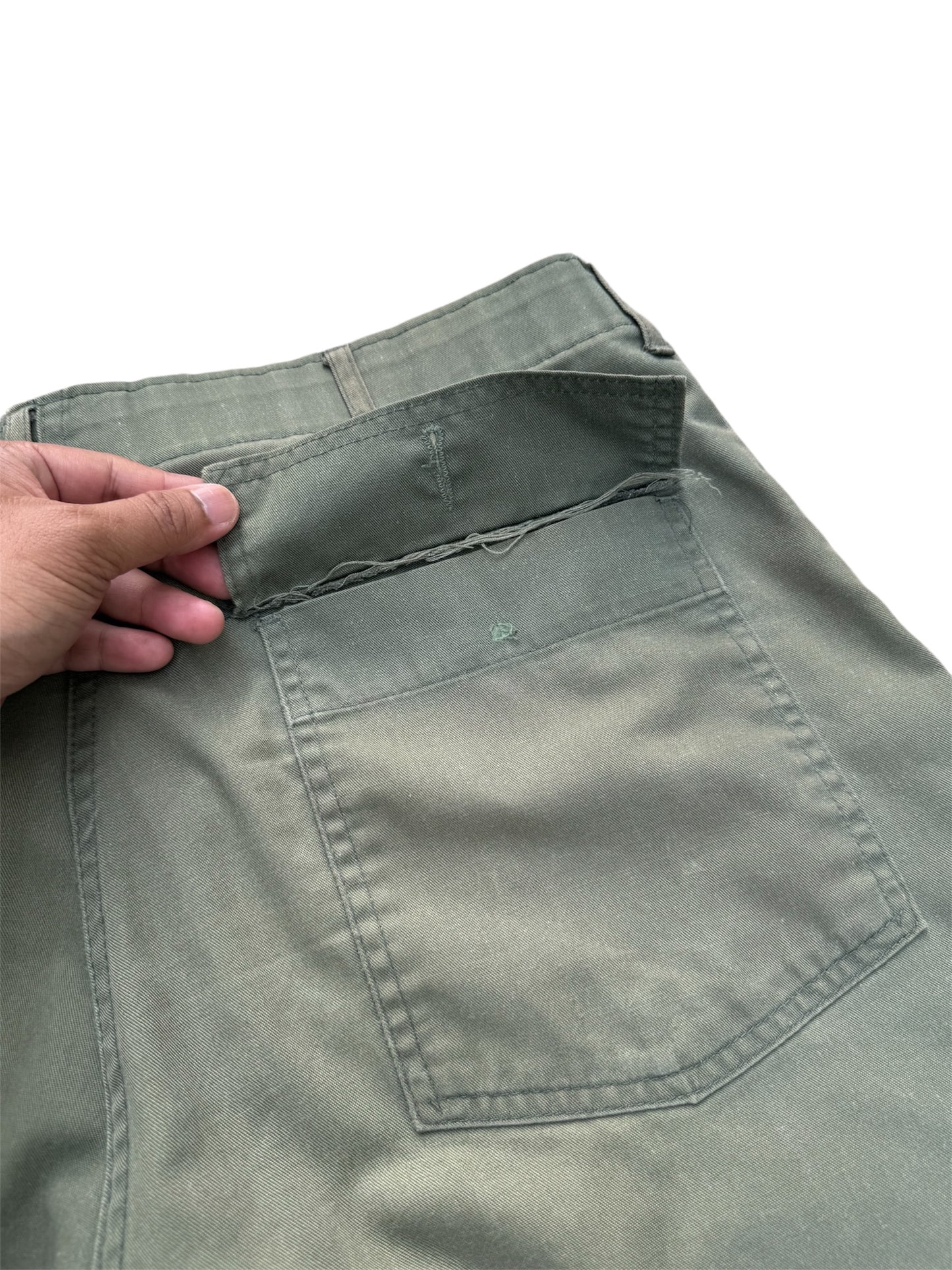 Vintage 1960s–1970s Olive Green Cotton Sateen Fatigue Pants