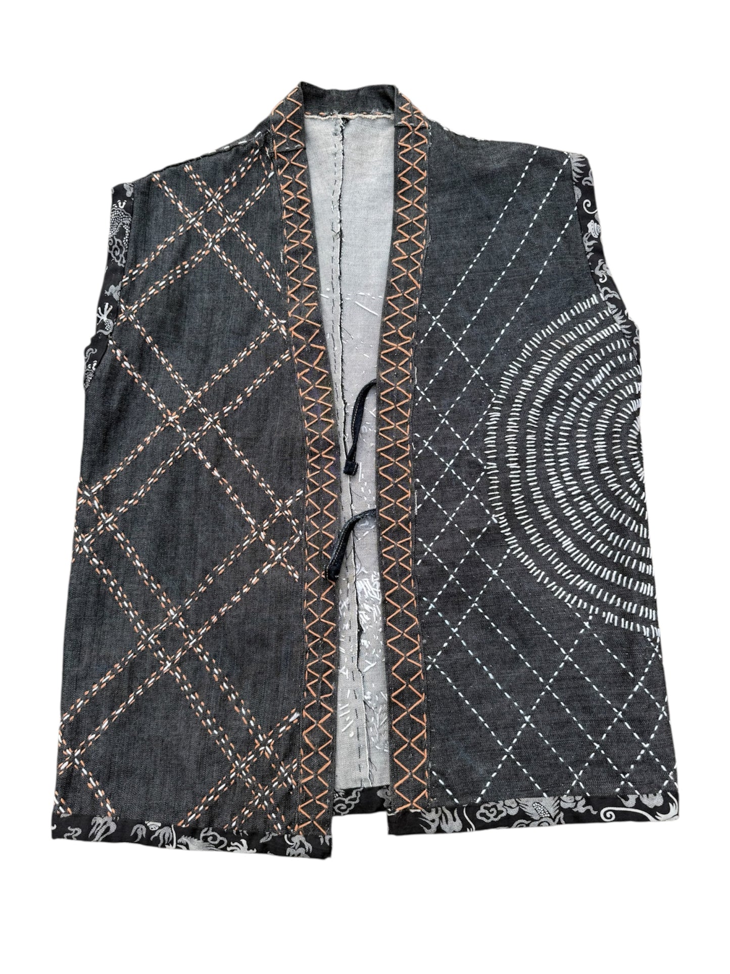 1 of 1 Hand-Stitched Sashiko Boro Denim Vest Artisan Made