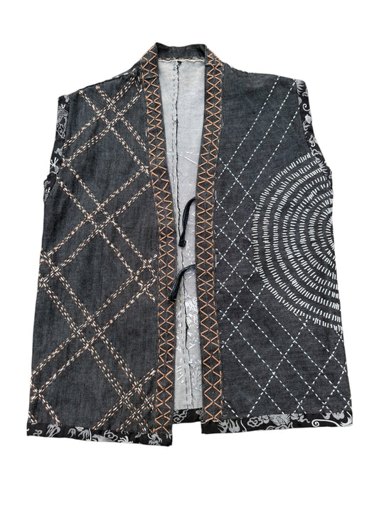 1 of 1 Hand-Stitched Sashiko Boro Denim Vest Artisan Made