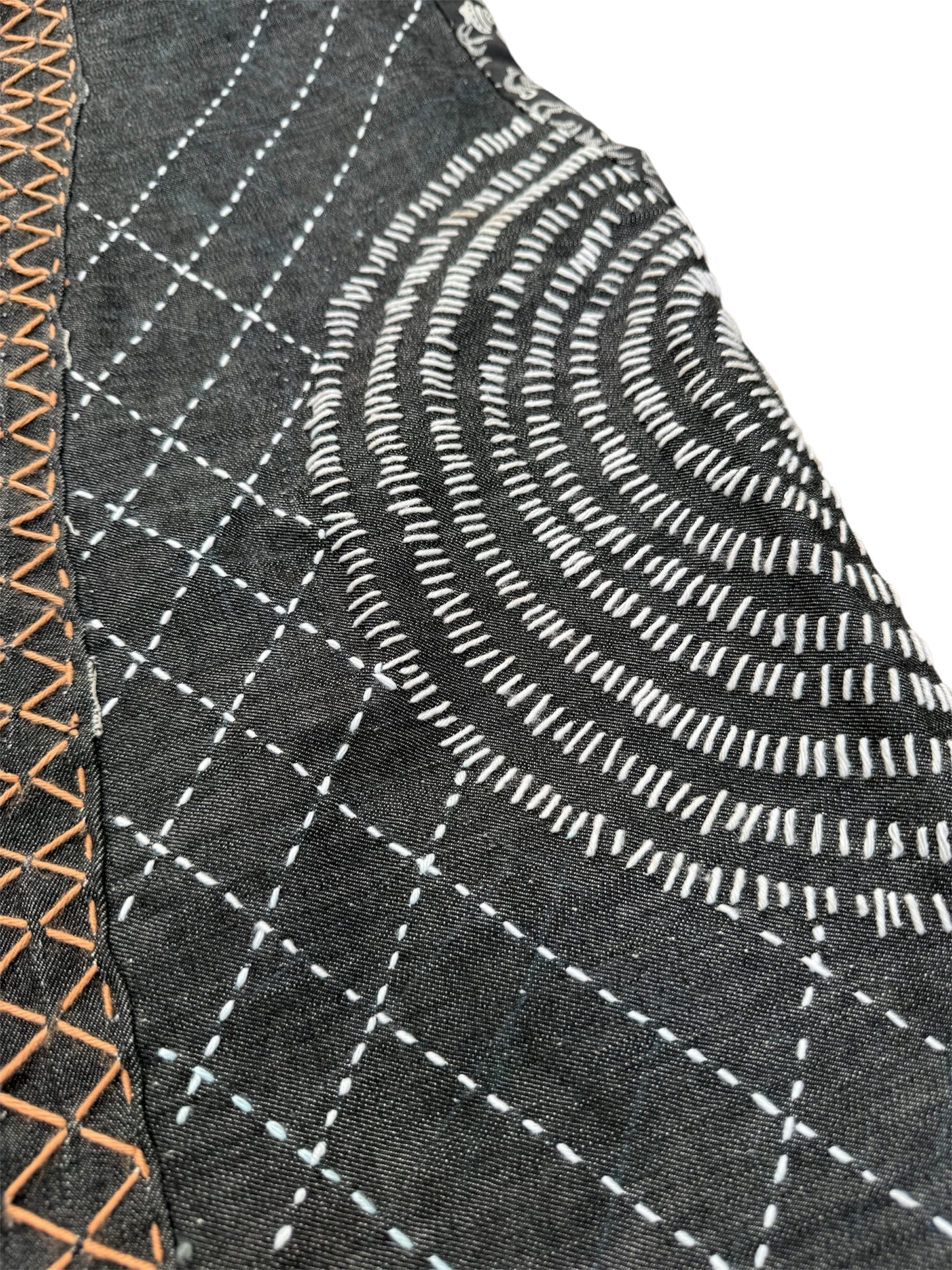 1 of 1 Hand-Stitched Sashiko Boro Denim Vest Artisan Made