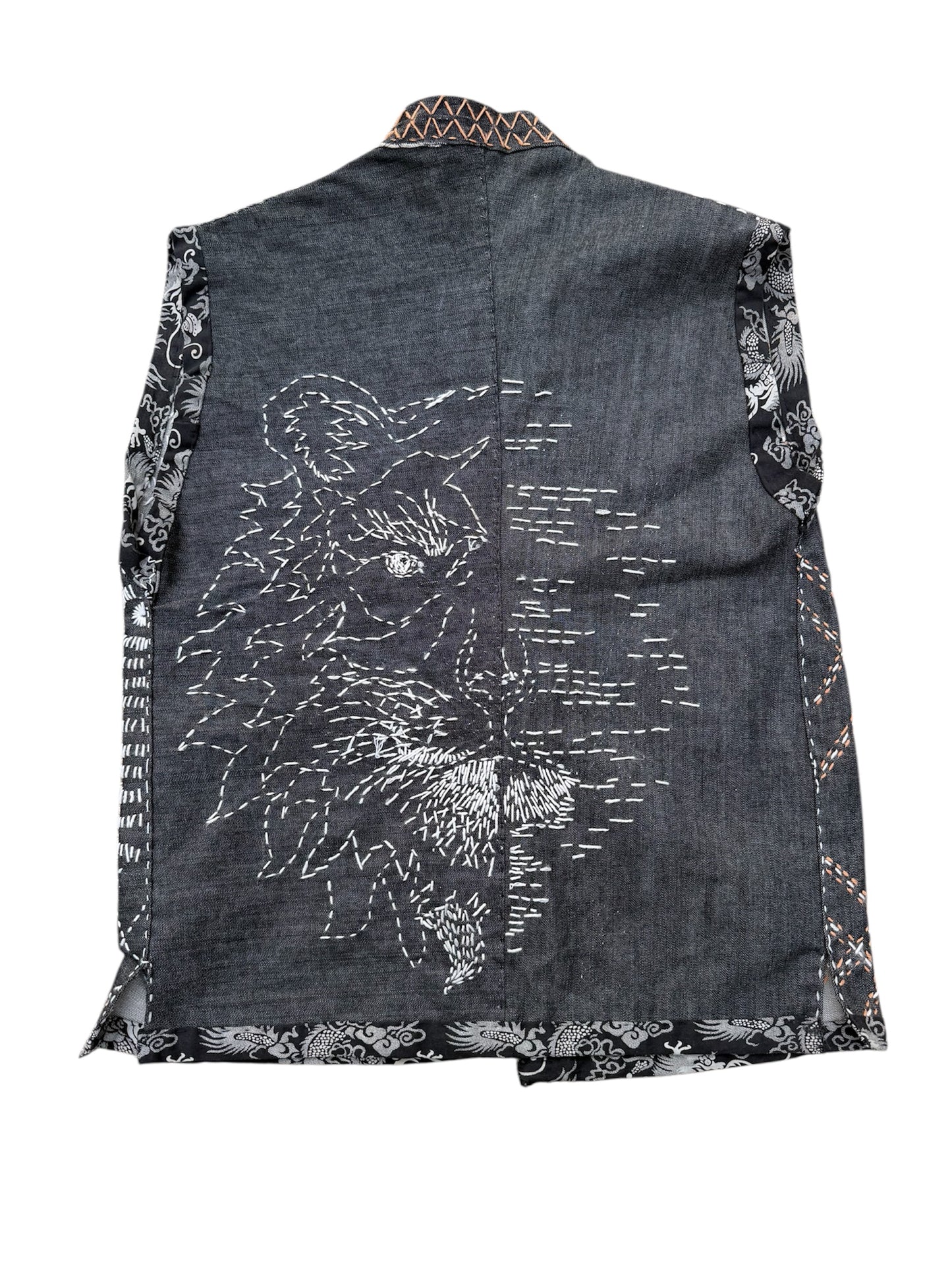 1 of 1 Hand-Stitched Sashiko Boro Denim Vest Artisan Made