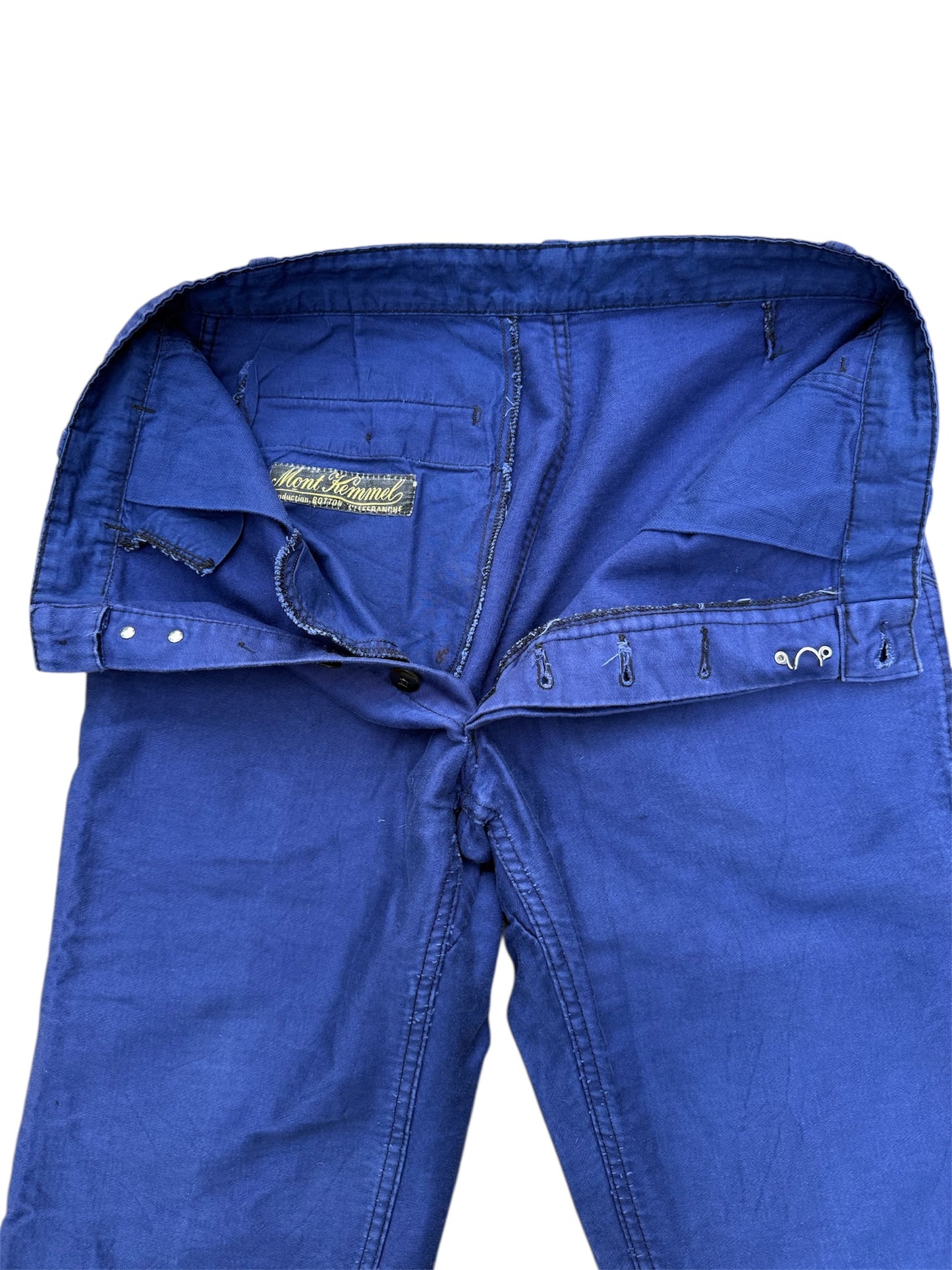 Vintage 1940s–50s Mont Kemmel French Workwear Pants Indigo Bleu de Travail