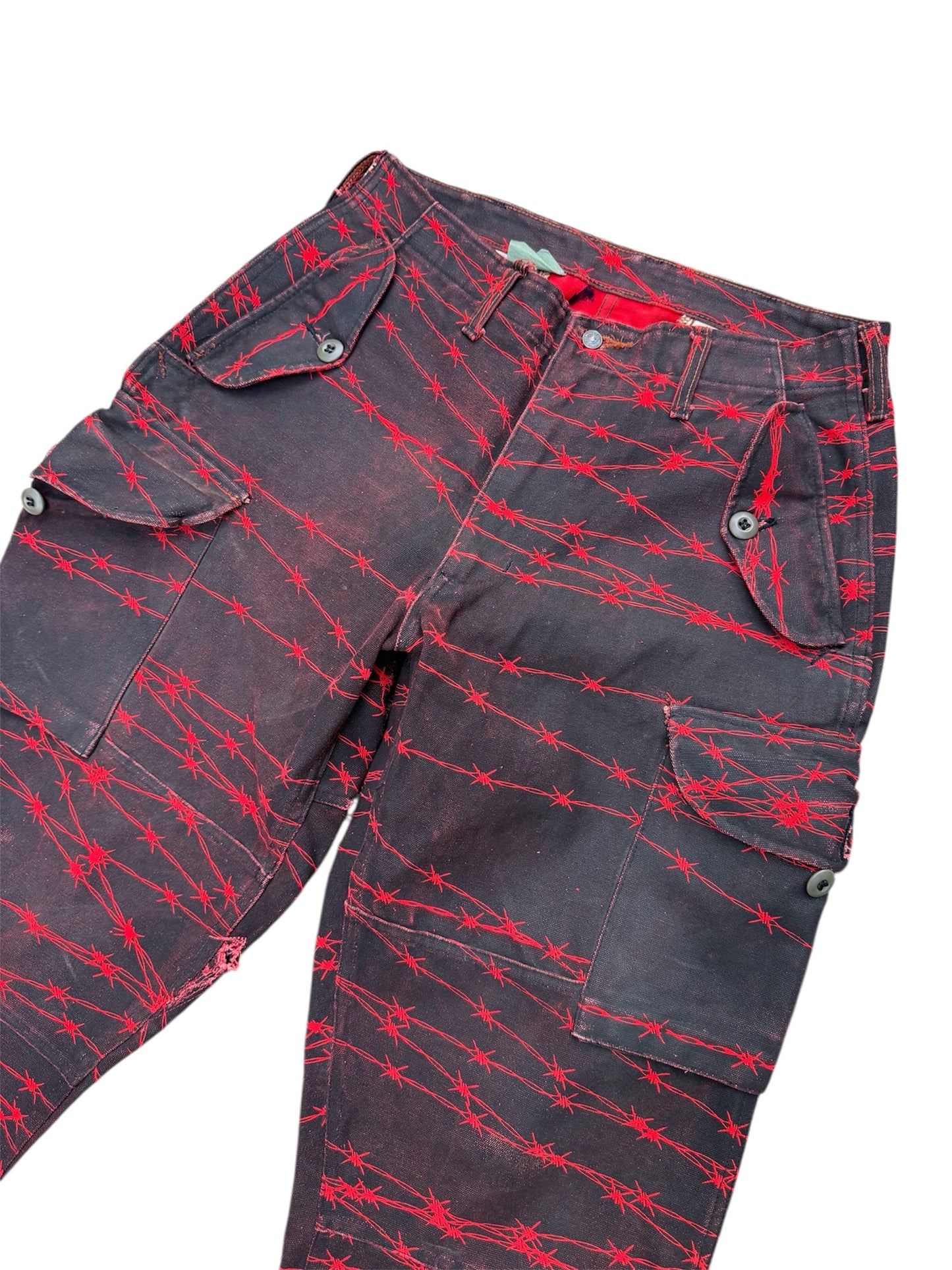 Custom Barbed Wire Military Trousers Punk Distressed