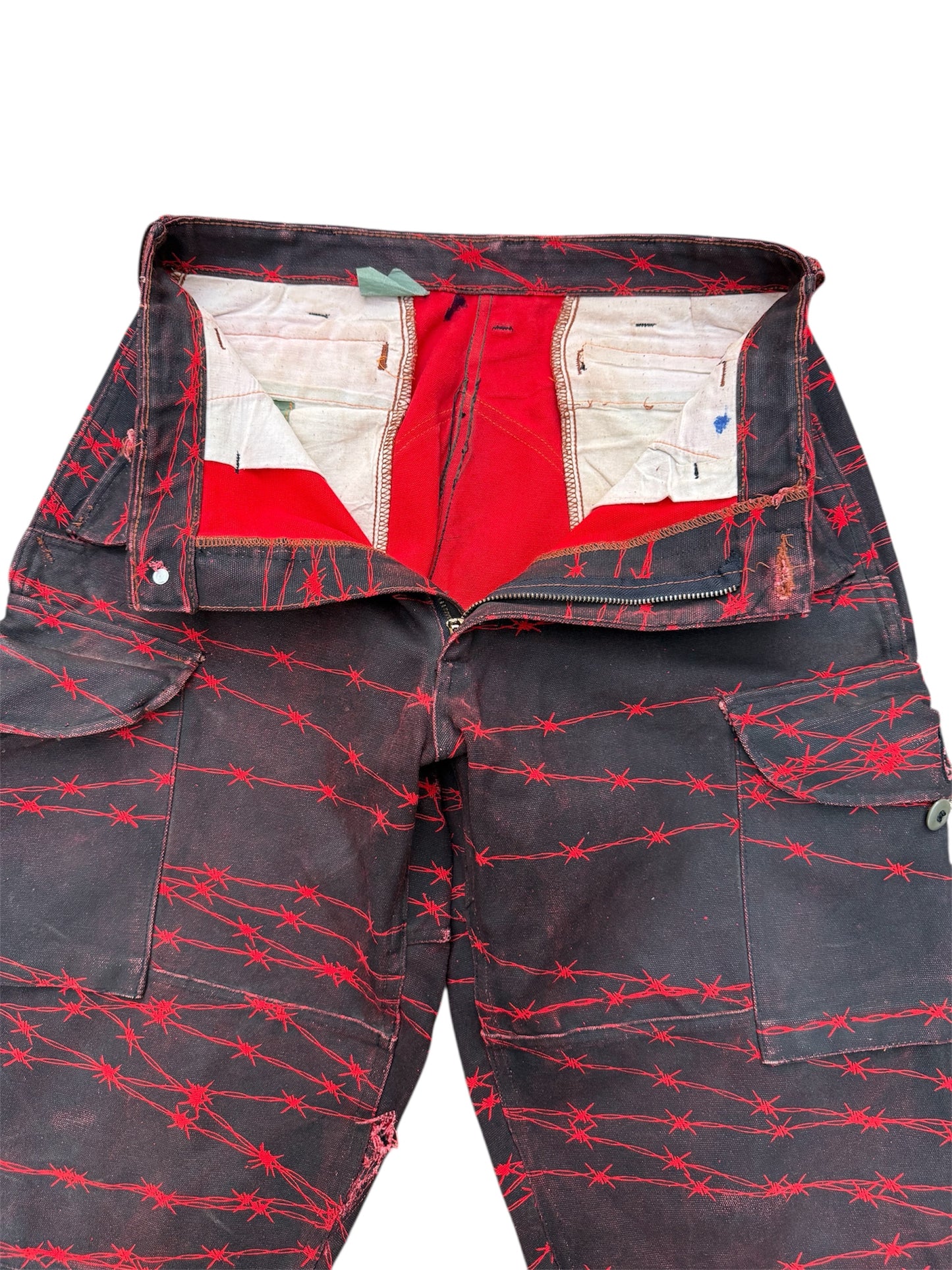 Custom Barbed Wire Military Trousers Punk Distressed