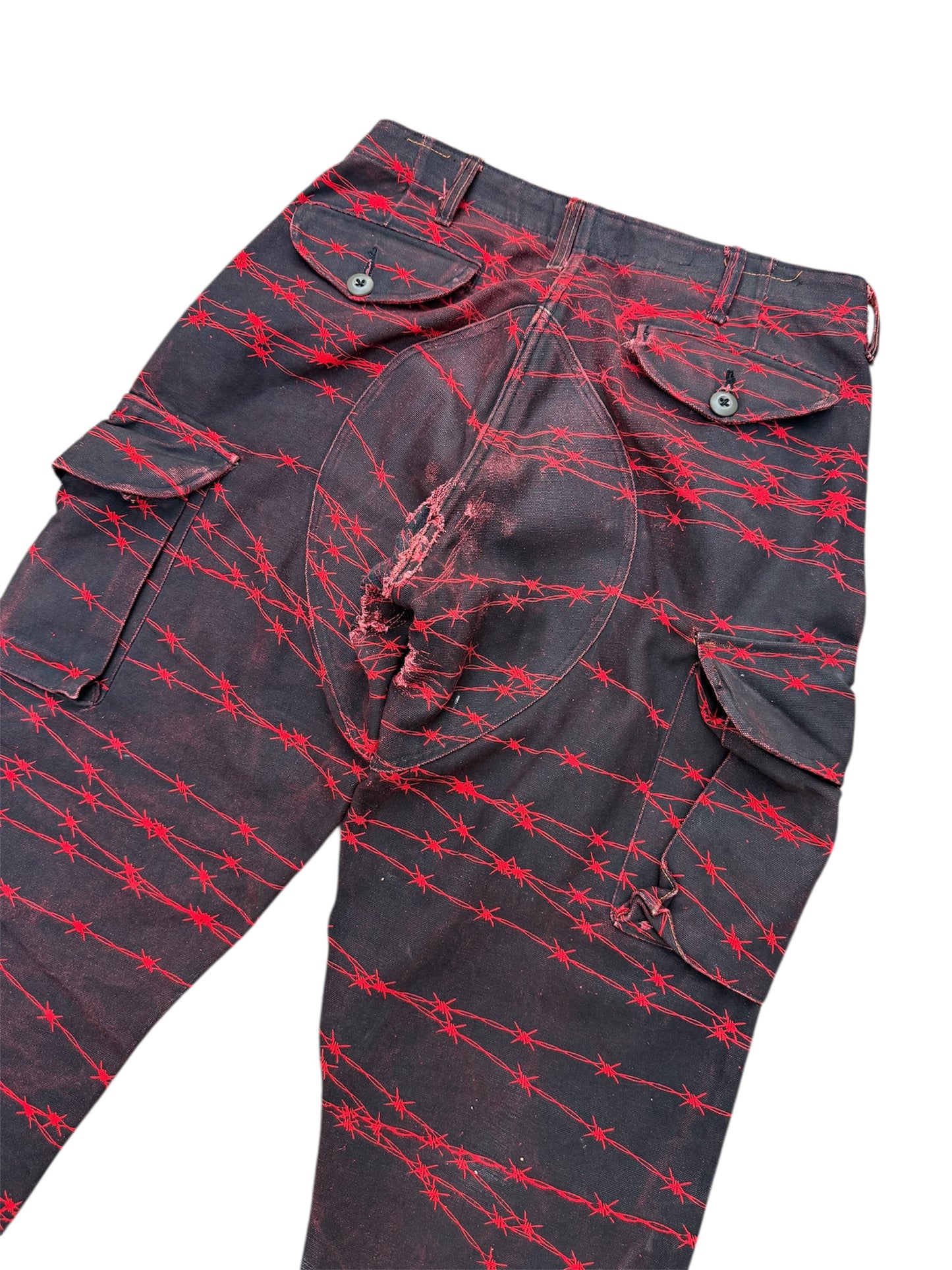 Custom Barbed Wire Military Trousers Punk Distressed