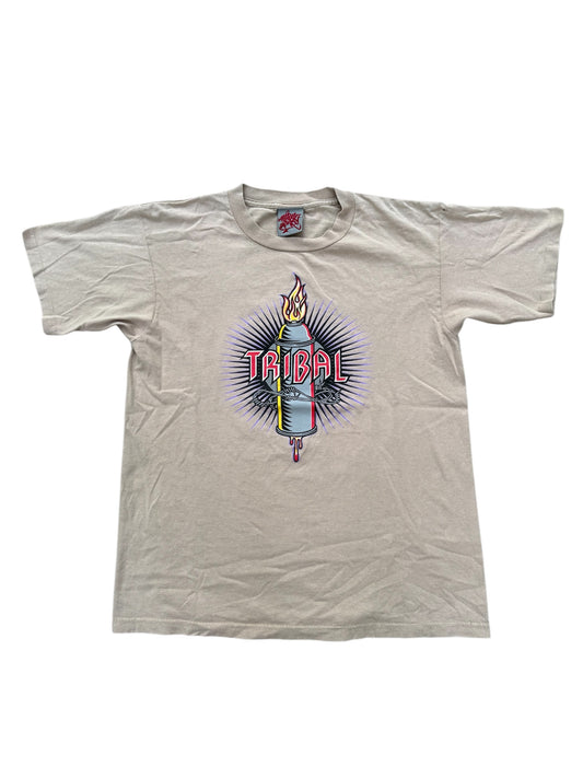 Vintage 90s Tribal Gear Graffiti Tee Flame Spray Can Graphic Streetwear Made in USA