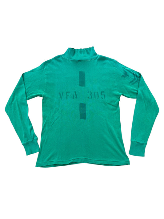 Vintage 1990 US Navy Flight Deck Crew Jersey VFA-305 Stencil Lally MFG Deck Green Turtleneck