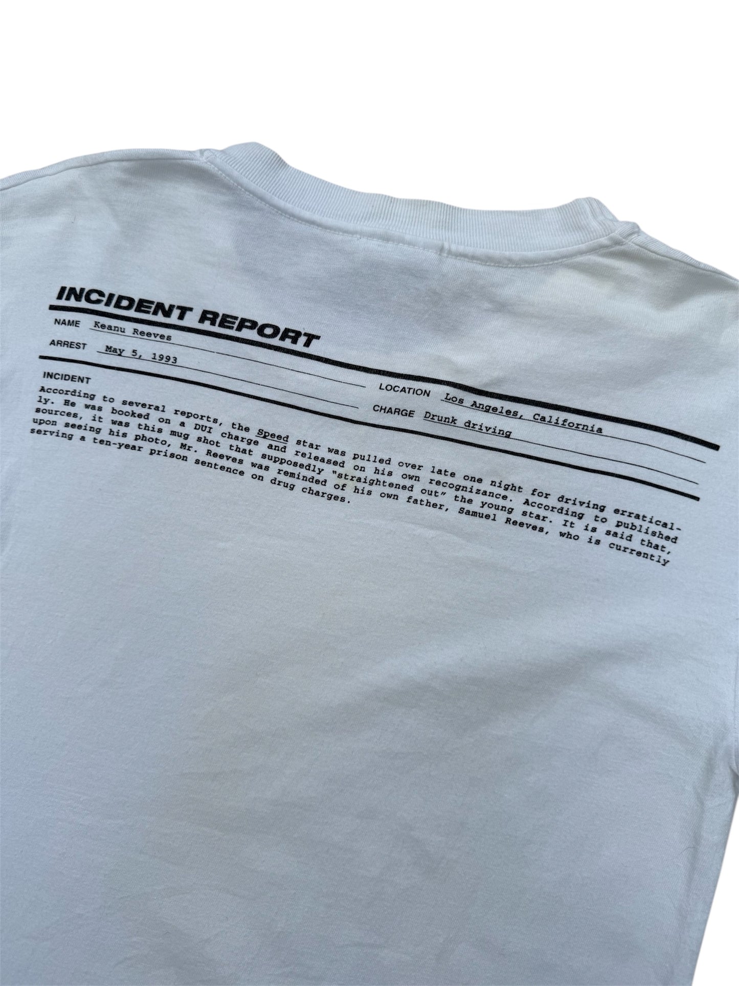 Vintage Keanu Reeves Mugshot Long Sleeve Incident Report Shirt