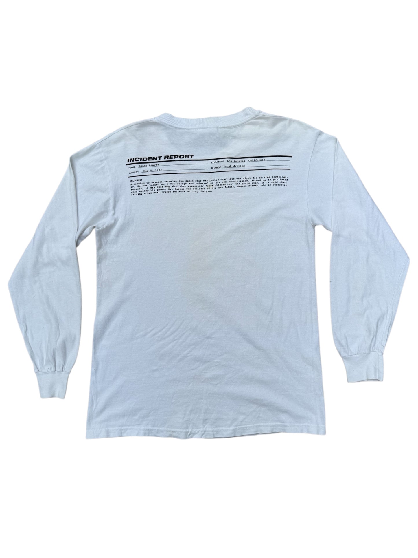 Vintage Keanu Reeves Mugshot Long Sleeve Incident Report Shirt