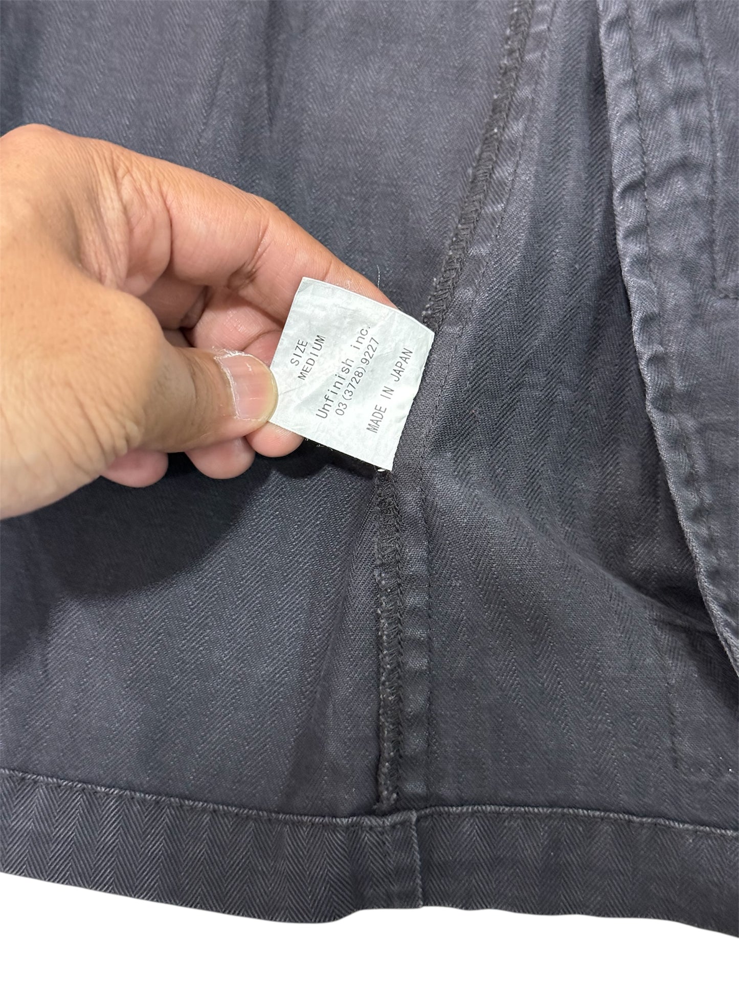 UNFINISH INC. Japan Black Herringbone Double-Breasted Work Jacket – Striped Sleeve Design