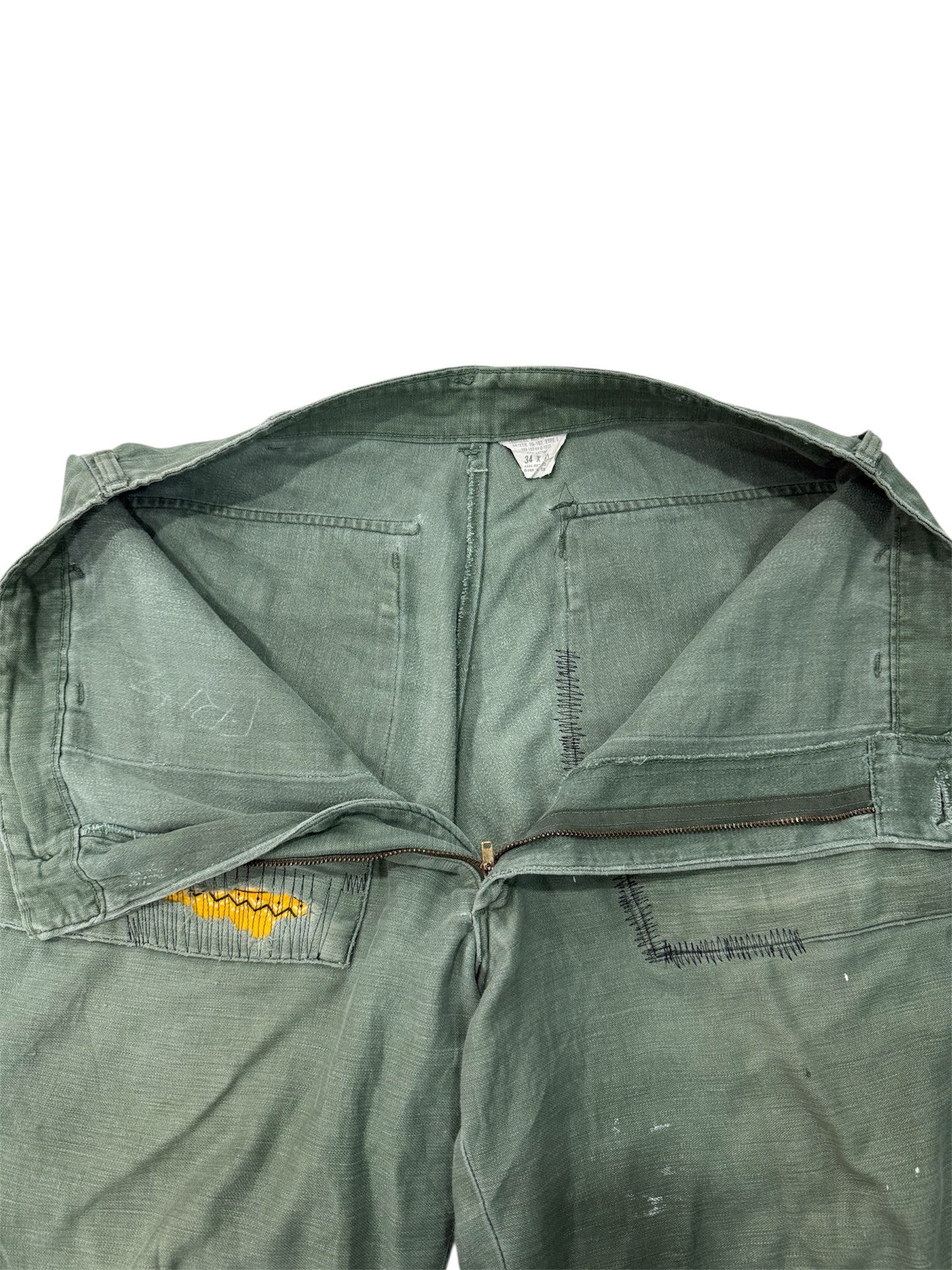 Vintage 1960s US Army OG-107 Sateen Reworked Pants Cropped Military Trousers Vietnam Era