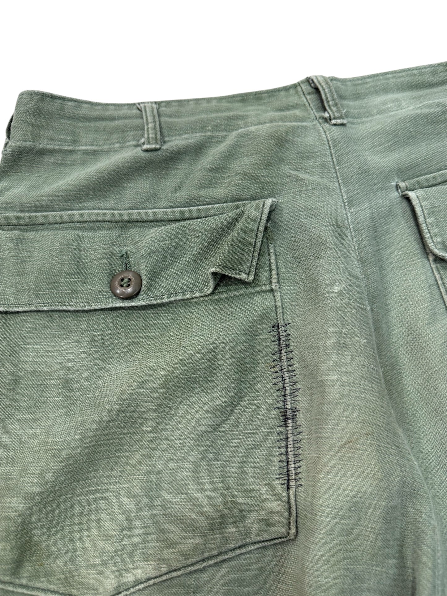 Vintage 1960s US Army OG-107 Sateen Reworked Pants Cropped Military Trousers Vietnam Era