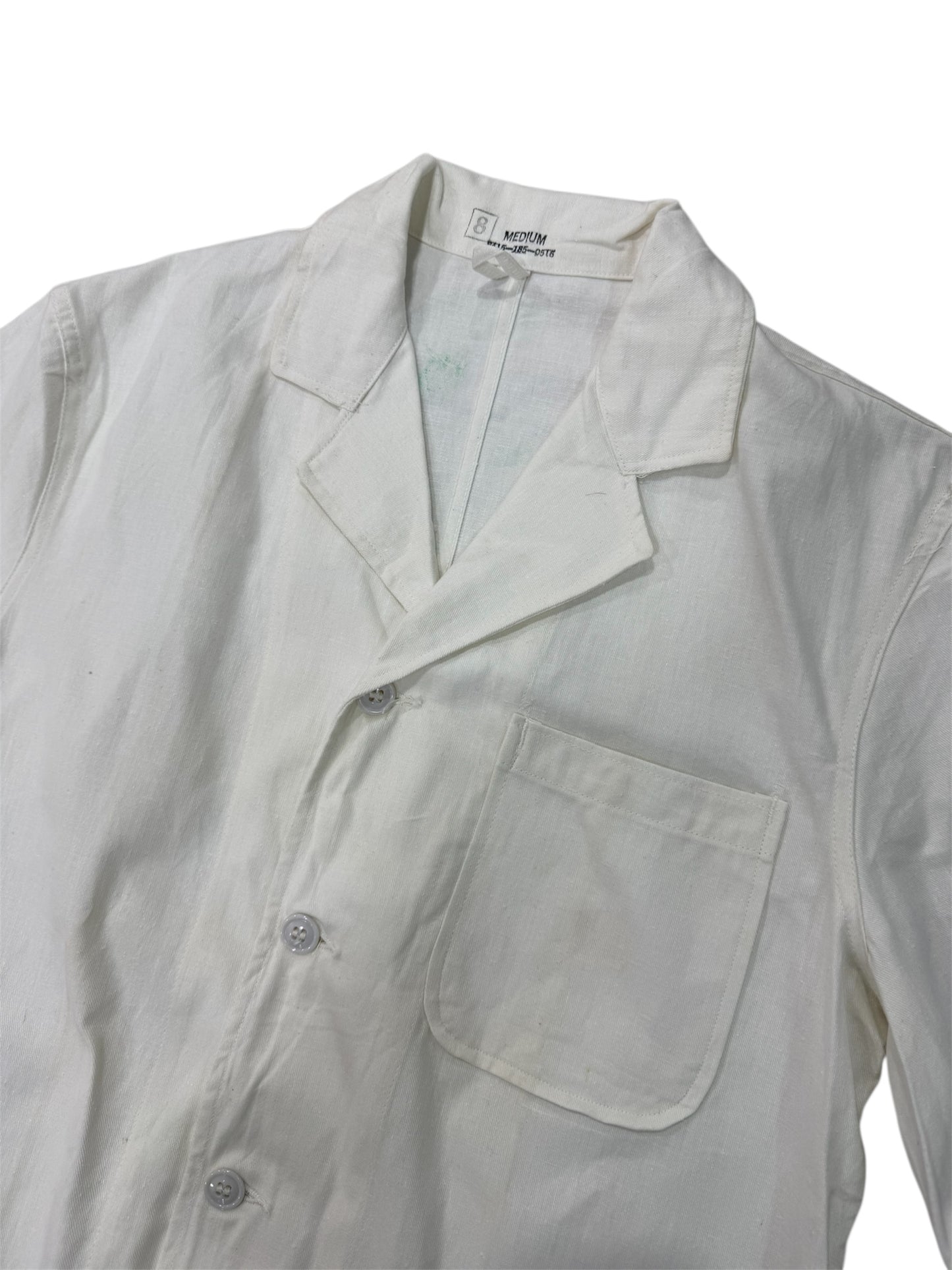 Vintage 1964 US Military Food Handler Coat White Drill Cotton Vietnam Era Shirt Jacket