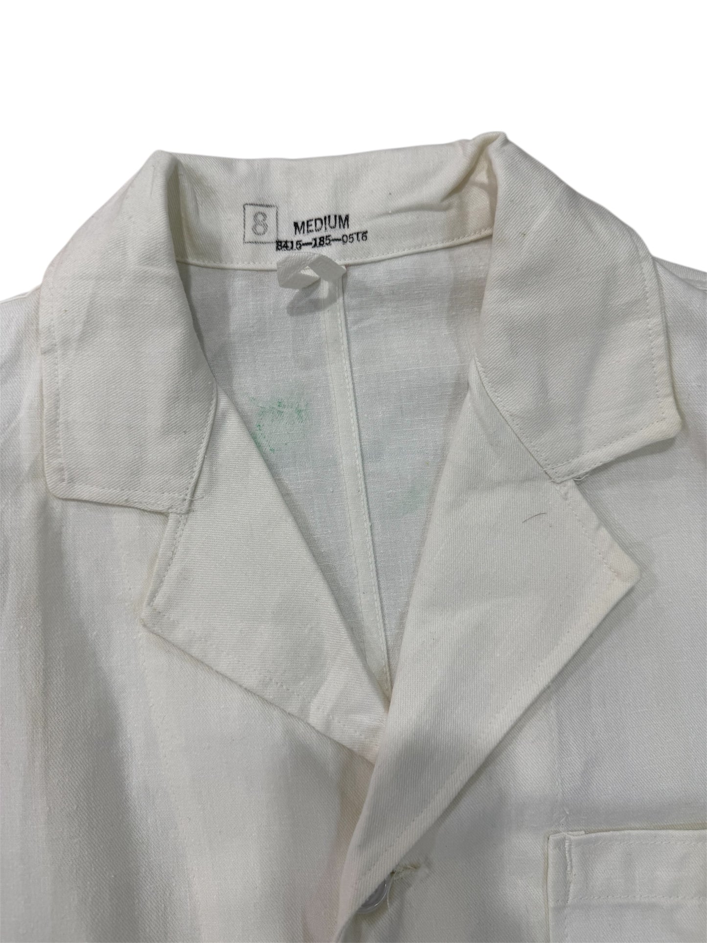 Vintage 1964 US Military Food Handler Coat White Drill Cotton Vietnam Era Shirt Jacket