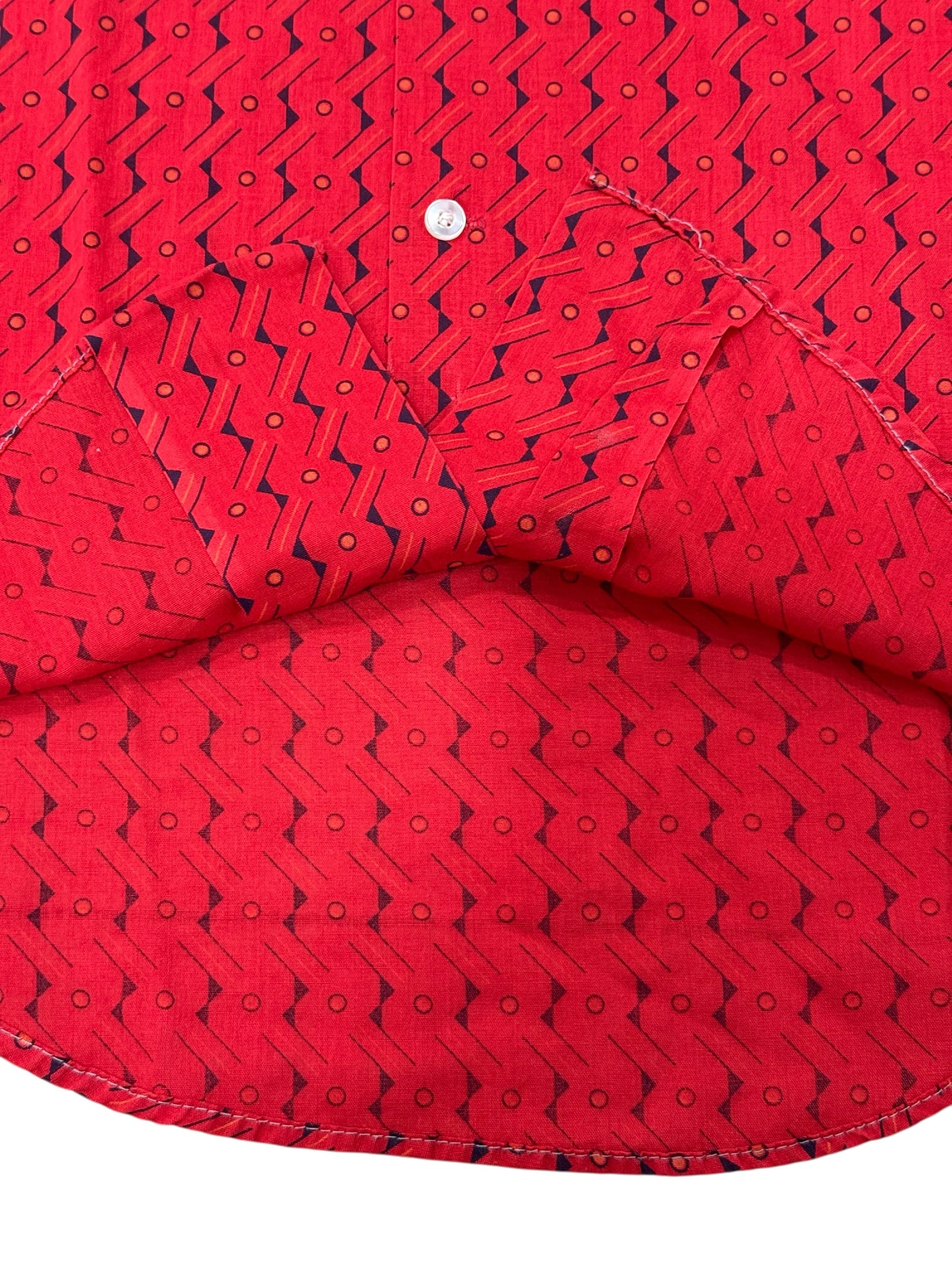 Vintage 70s Red Geometric Disco Shirt Made in USA Long Sleeve Retro Pattern