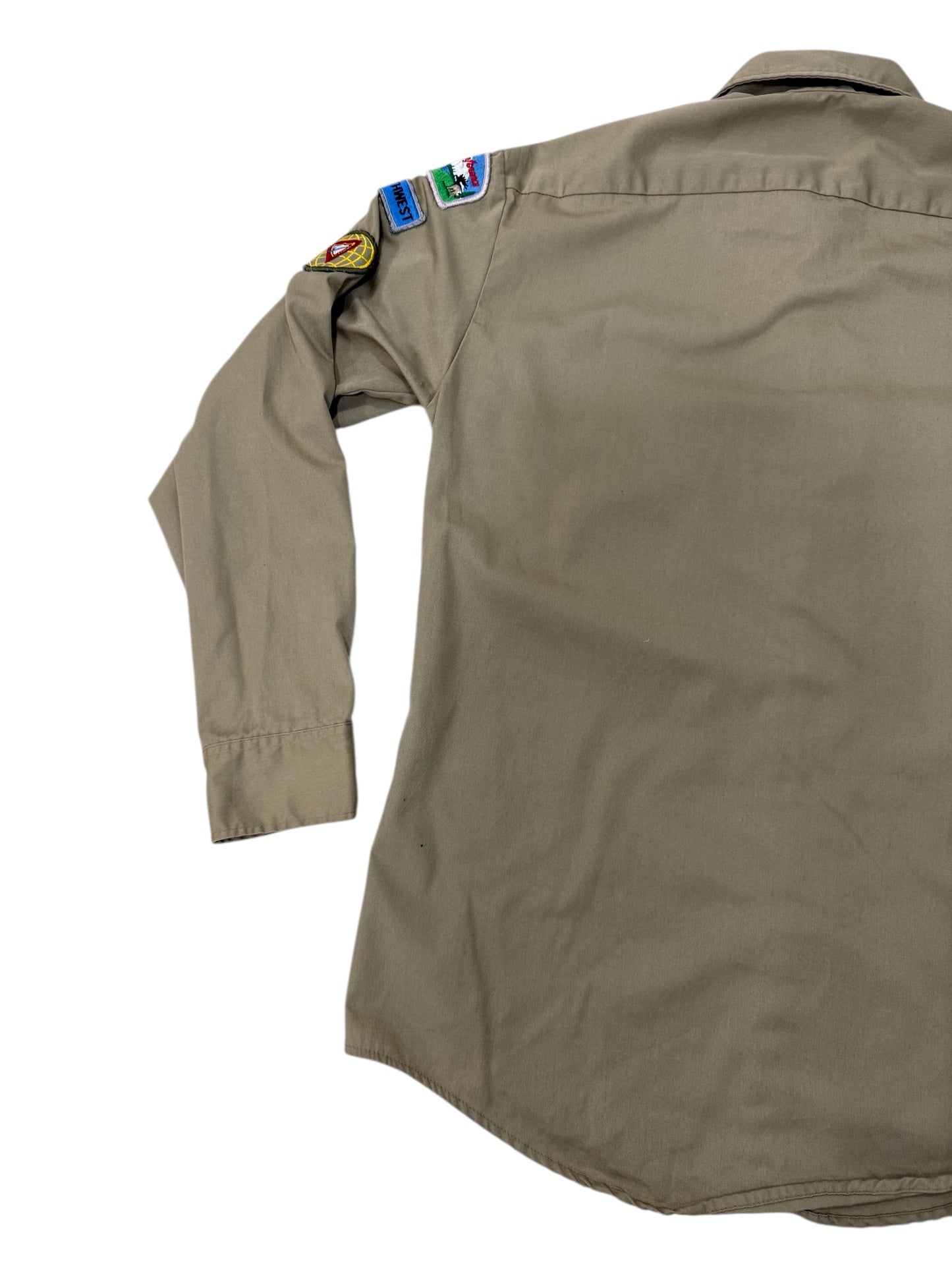 Vintage 1970s-80s Fieldmaster Sears Uniform Shirt Pathfinder Club Patches Made in USA Khaki