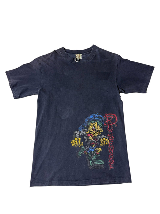 Vintage 1990s Raw Sewage Skate Punk Graphic T-Shirt Distressed Fade