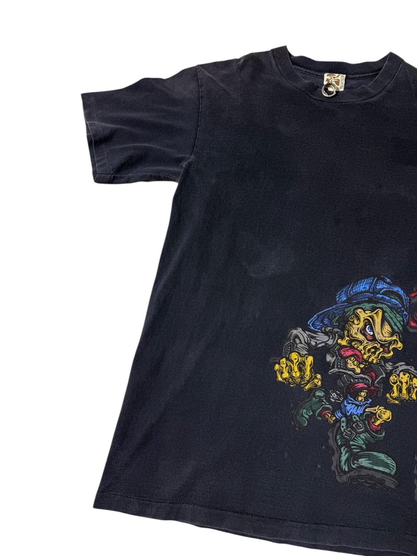 Vintage 1990s Raw Sewage Skate Punk Graphic T-Shirt Distressed Fade