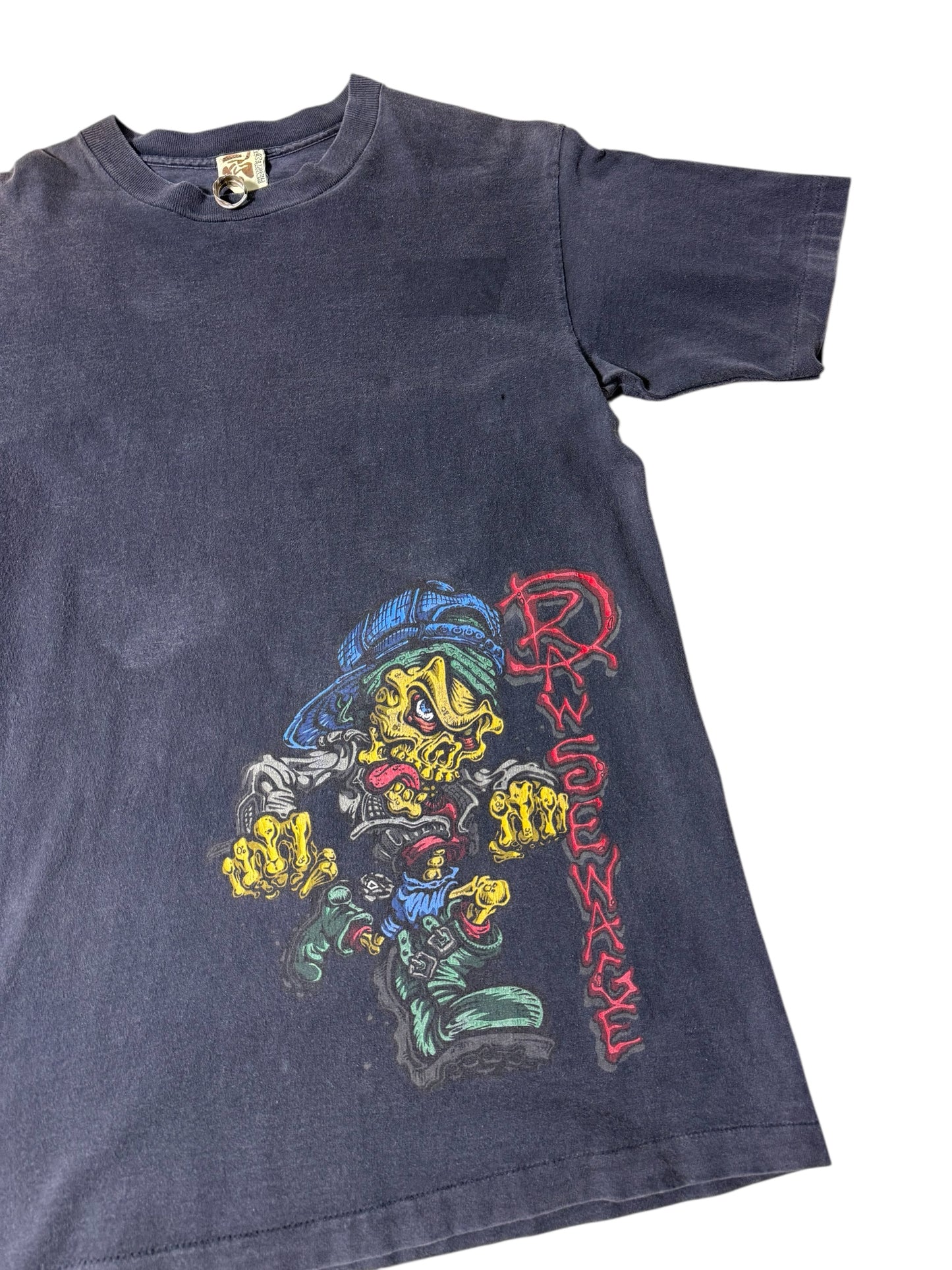 Vintage 1990s Raw Sewage Skate Punk Graphic T-Shirt Distressed Fade