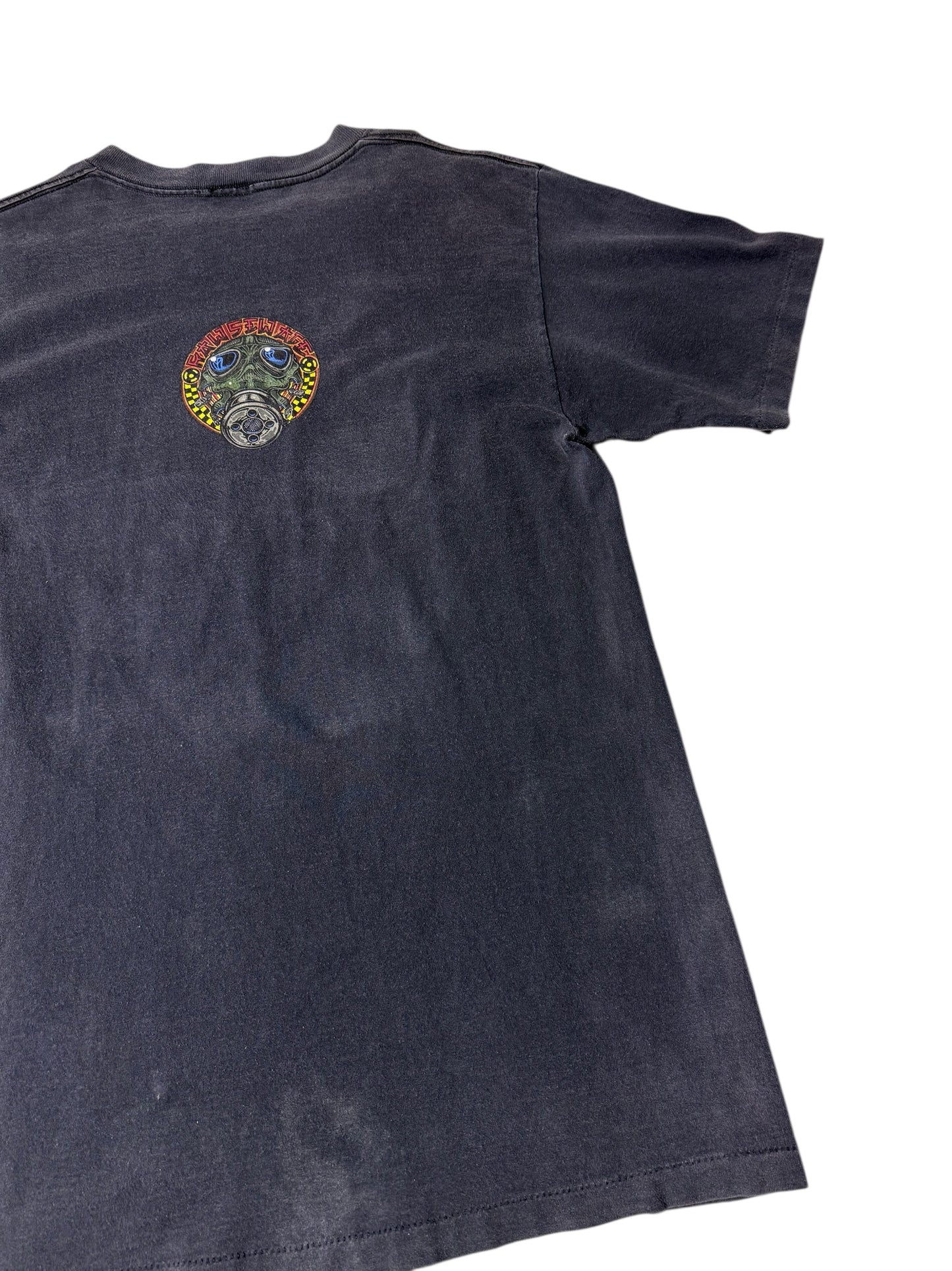 Vintage 1990s Raw Sewage Skate Punk Graphic T-Shirt Distressed Fade