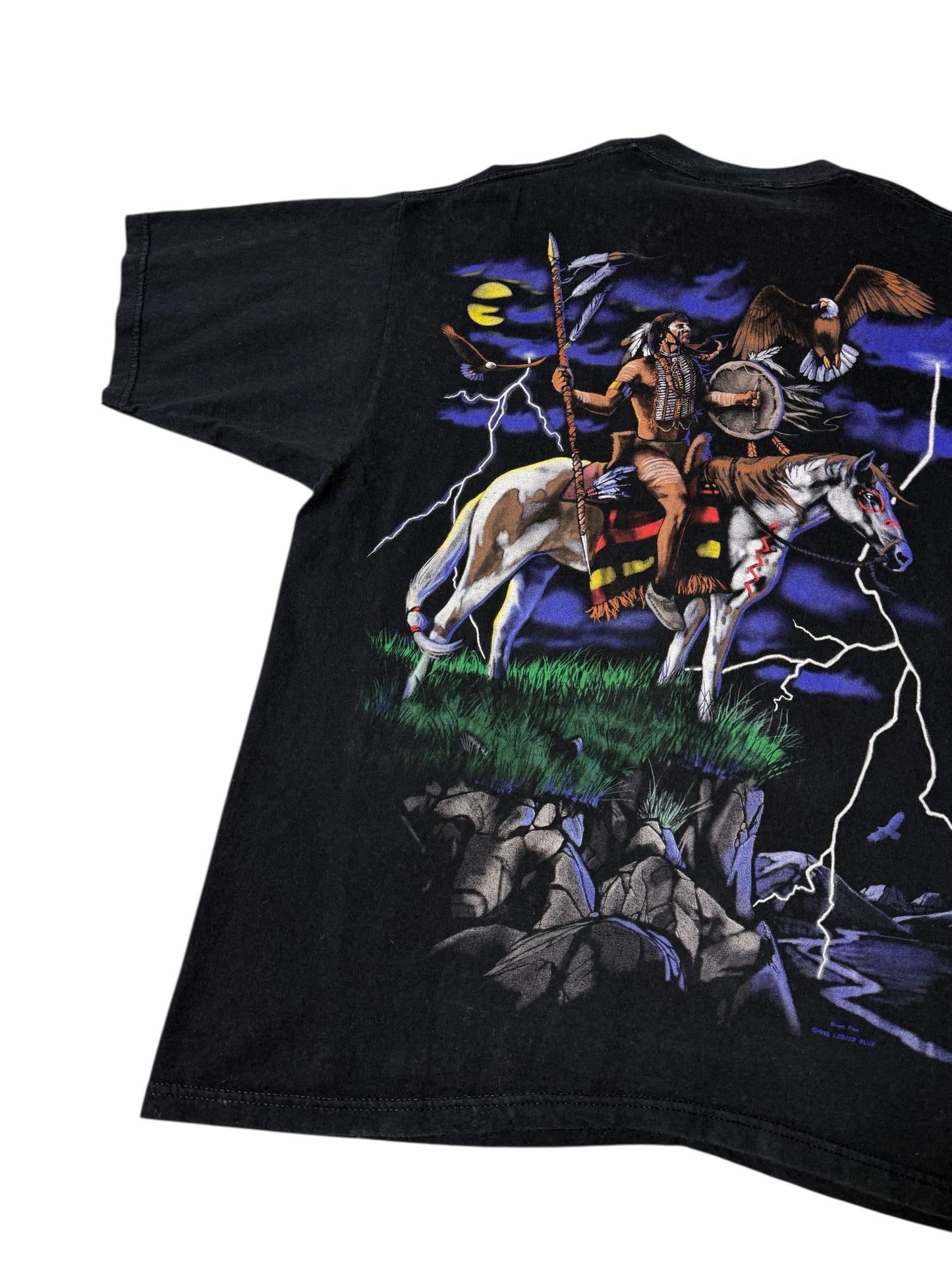 Vintage 1998 Liquid Blue Native American Spirit Rider Double-Sided T-Shirt