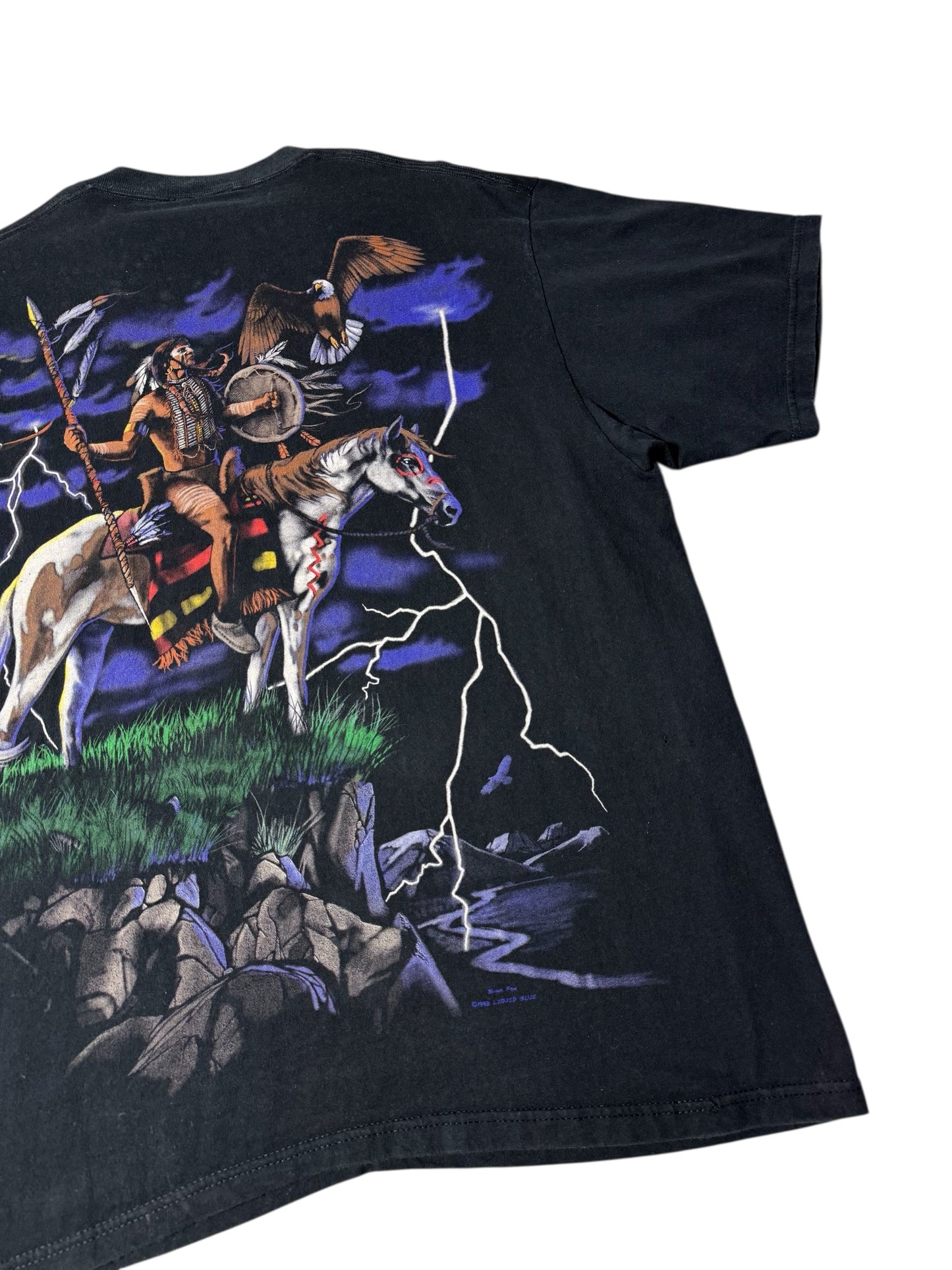 Vintage 1998 Liquid Blue Native American Spirit Rider Double-Sided T-Shirt