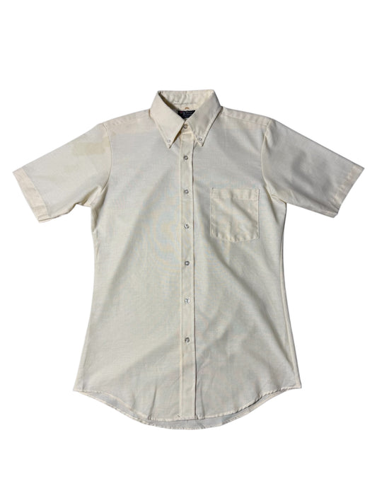 Vintage 1970s–80s Beau Brummell USA Short Sleeve Button Down Cream Shirt