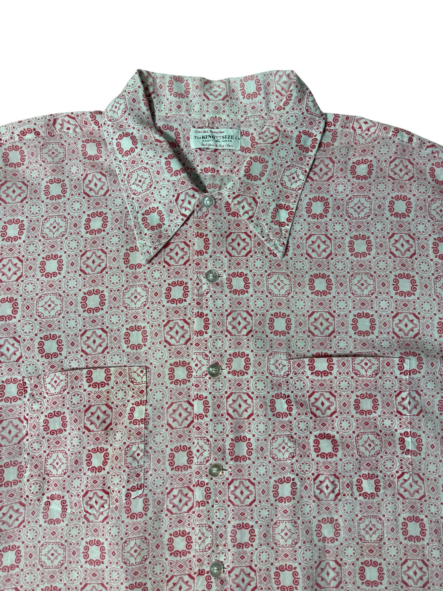 Vintage 1960s–70s The King Size Co. Geometric Print Double Pocket Shirt Made in USA