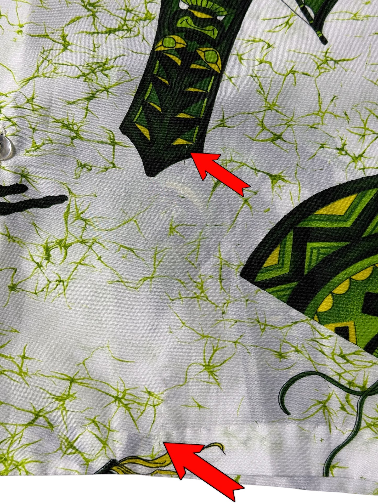 Vintage 70s–80s Kai Nani Hawaii Aloha Shirt Green Tiki Print