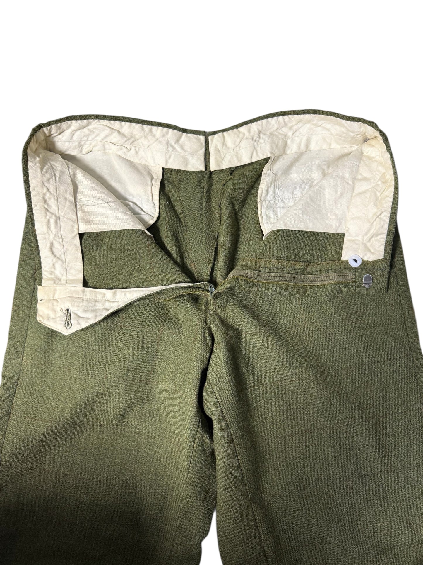 Vintage 1960s–70s Olive Wool-Blend Trousers Straight Leg