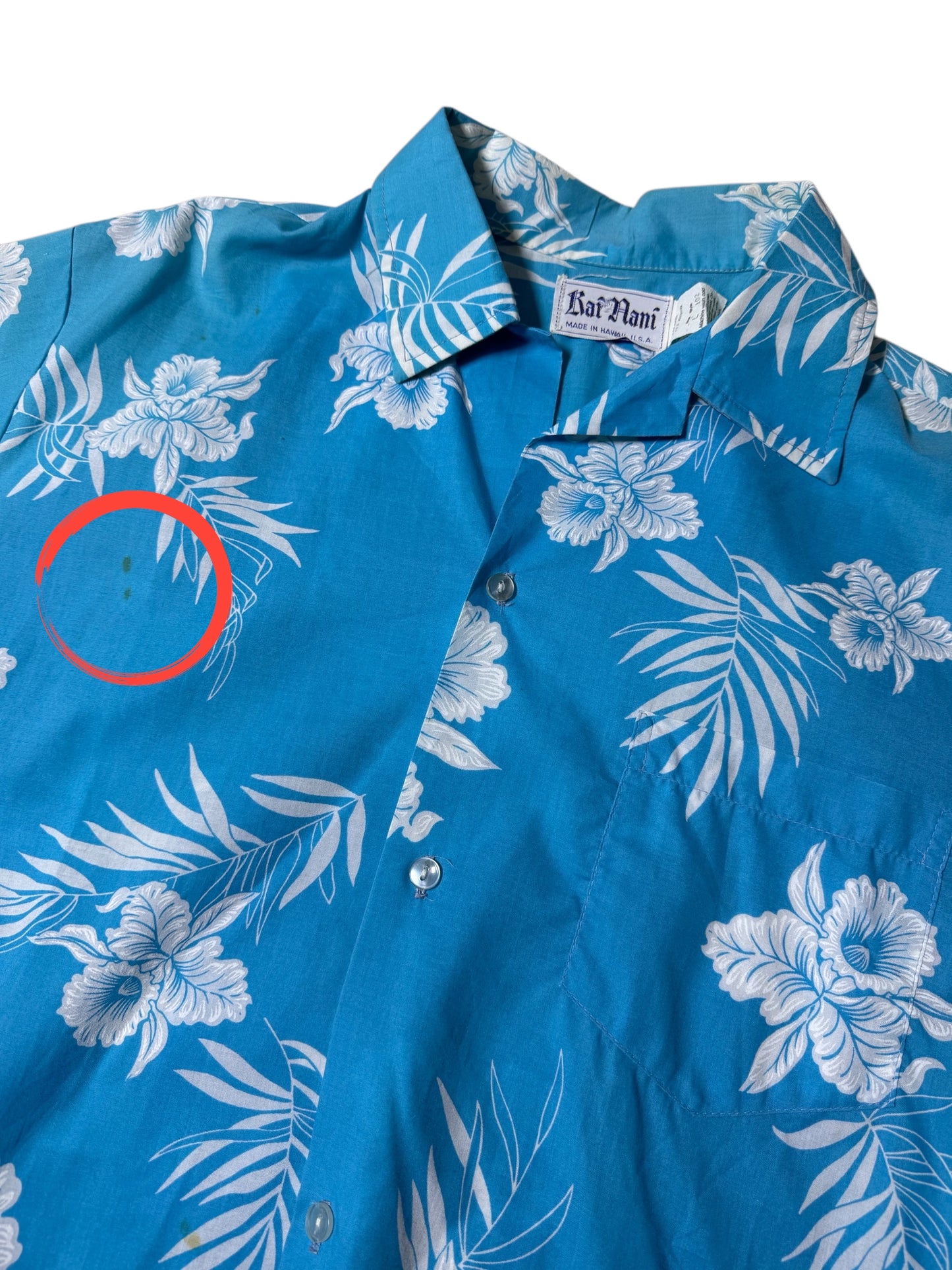 Vintage 1980s–90s Kai Nani Hawaiian Aloha Shirt Blue Floral Made in Hawaii