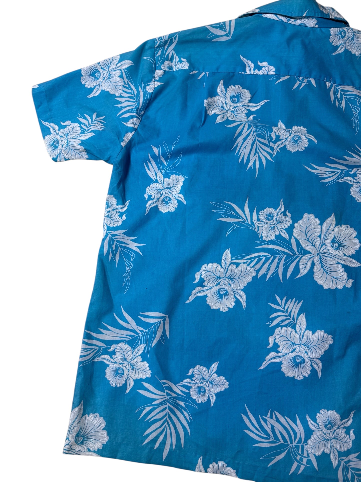 Vintage 1980s–90s Kai Nani Hawaiian Aloha Shirt Blue Floral Made in Hawaii