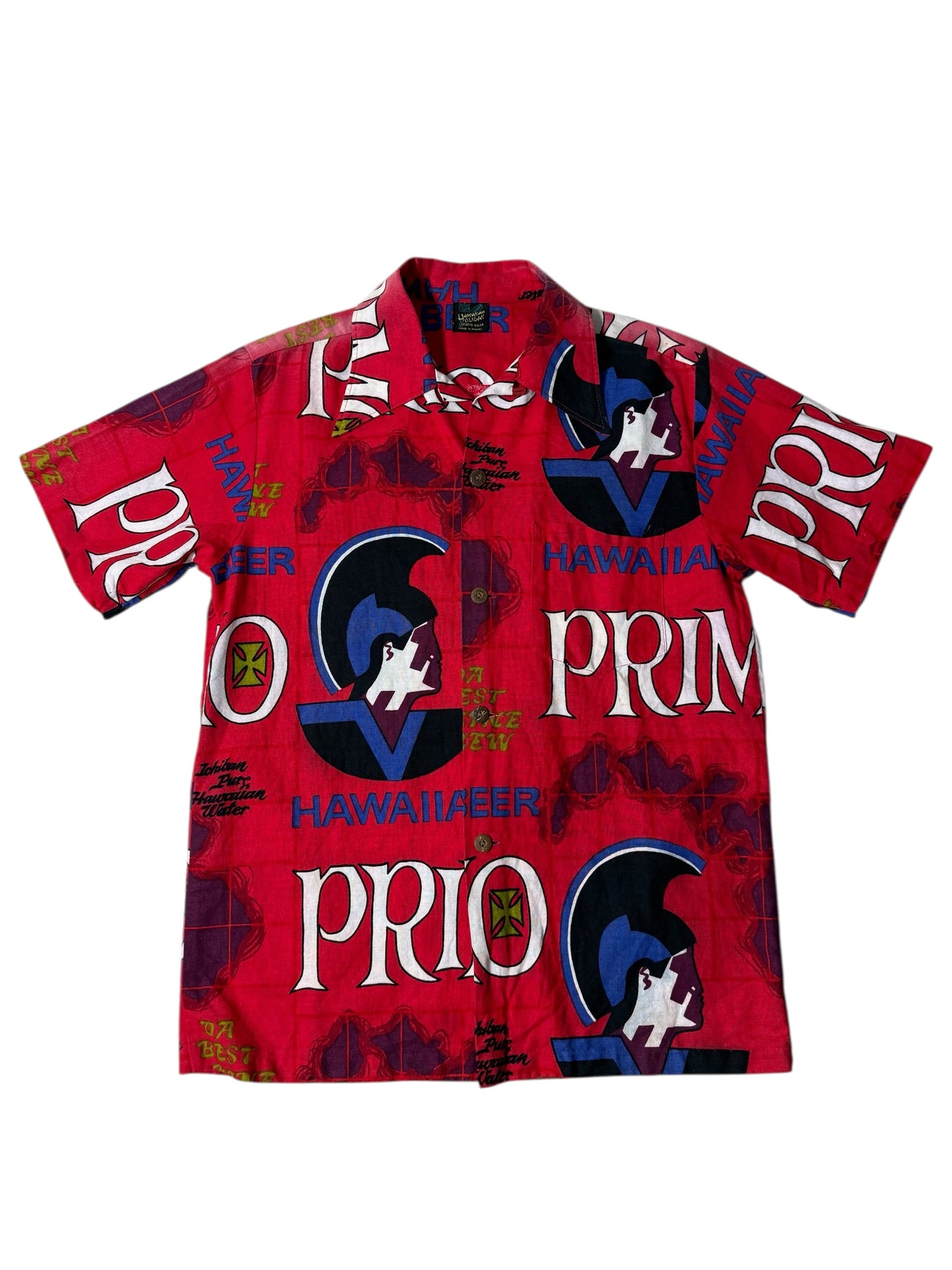 Vintage 1970s Hawaiian Holidays “Primo Beer” Aloha Shirt All-Over Print Made in Hawaii