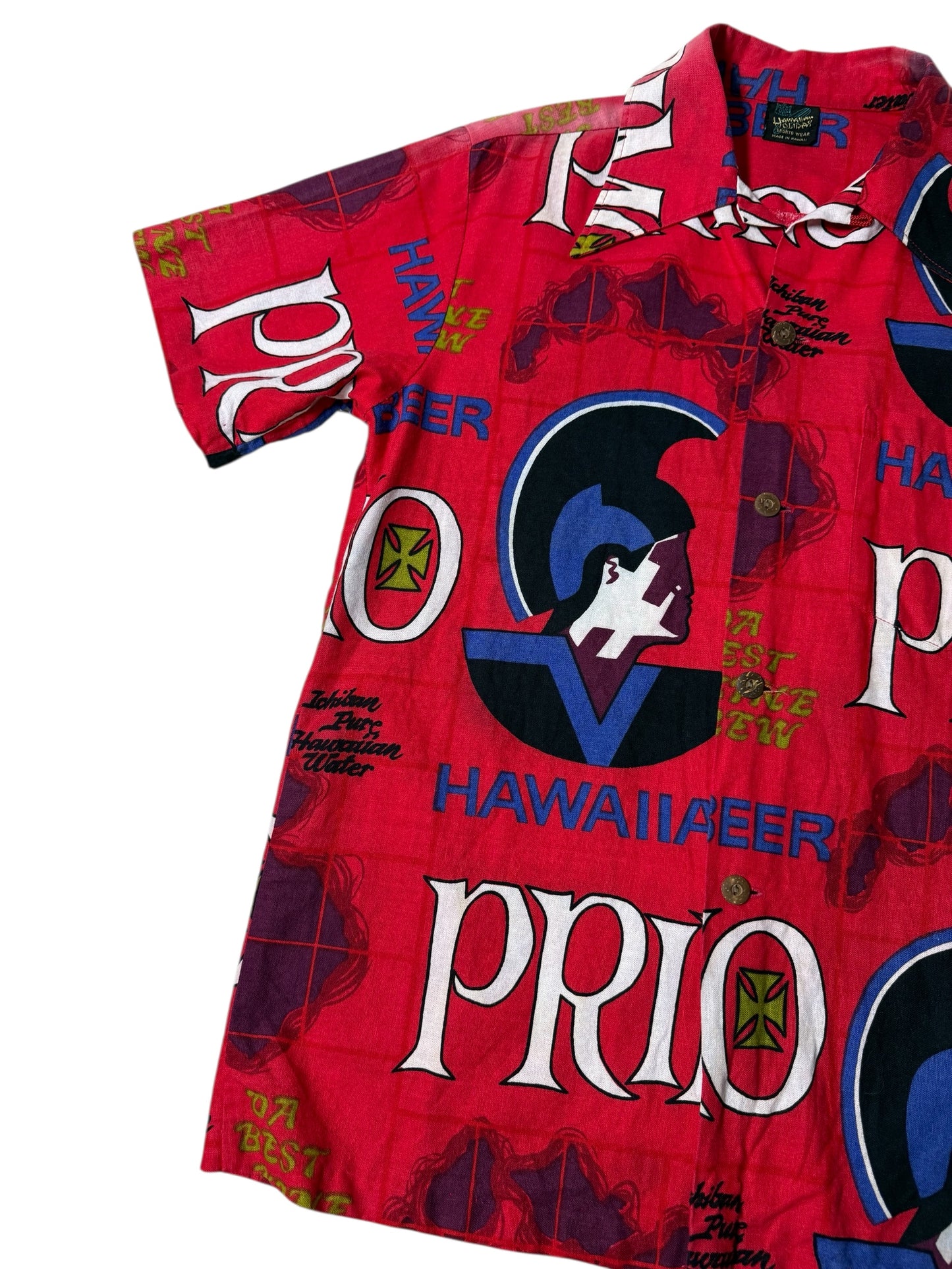 Vintage 1970s Hawaiian Holidays “Primo Beer” Aloha Shirt All-Over Print Made in Hawaii