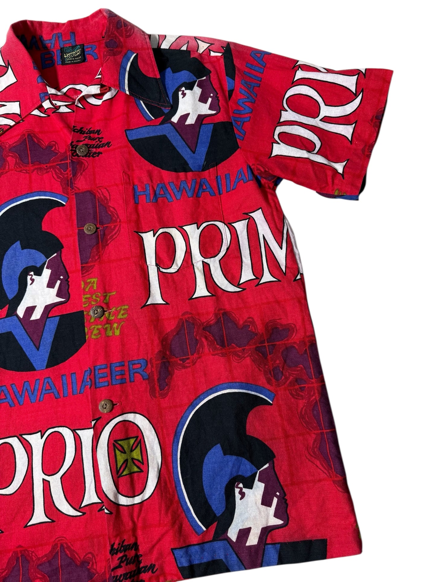 Vintage 1970s Hawaiian Holidays “Primo Beer” Aloha Shirt All-Over Print Made in Hawaii