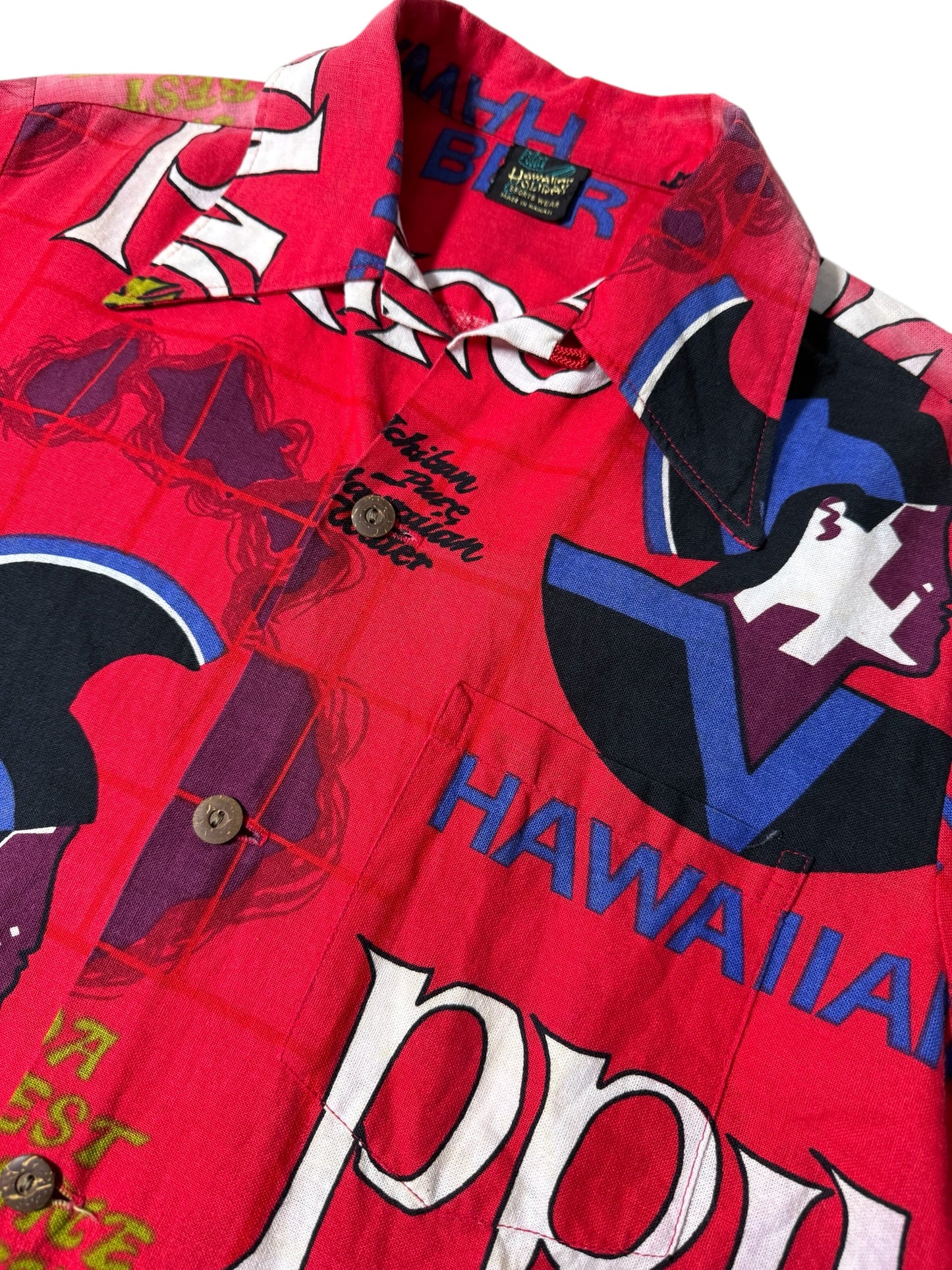 Vintage 1970s Hawaiian Holidays “Primo Beer” Aloha Shirt All-Over Print Made in Hawaii