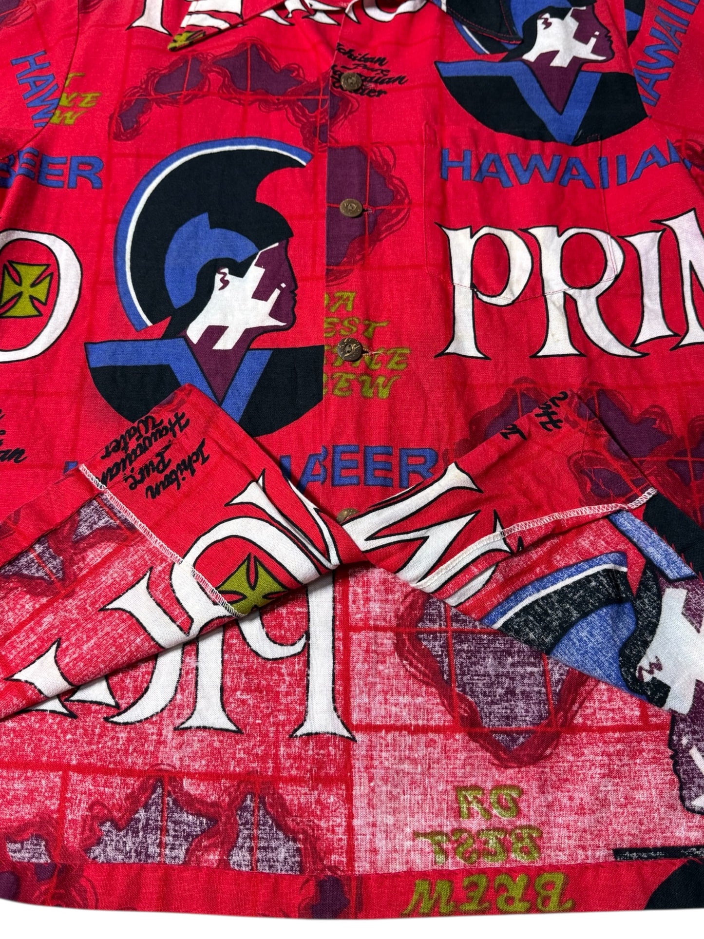 Vintage 1970s Hawaiian Holidays “Primo Beer” Aloha Shirt All-Over Print Made in Hawaii
