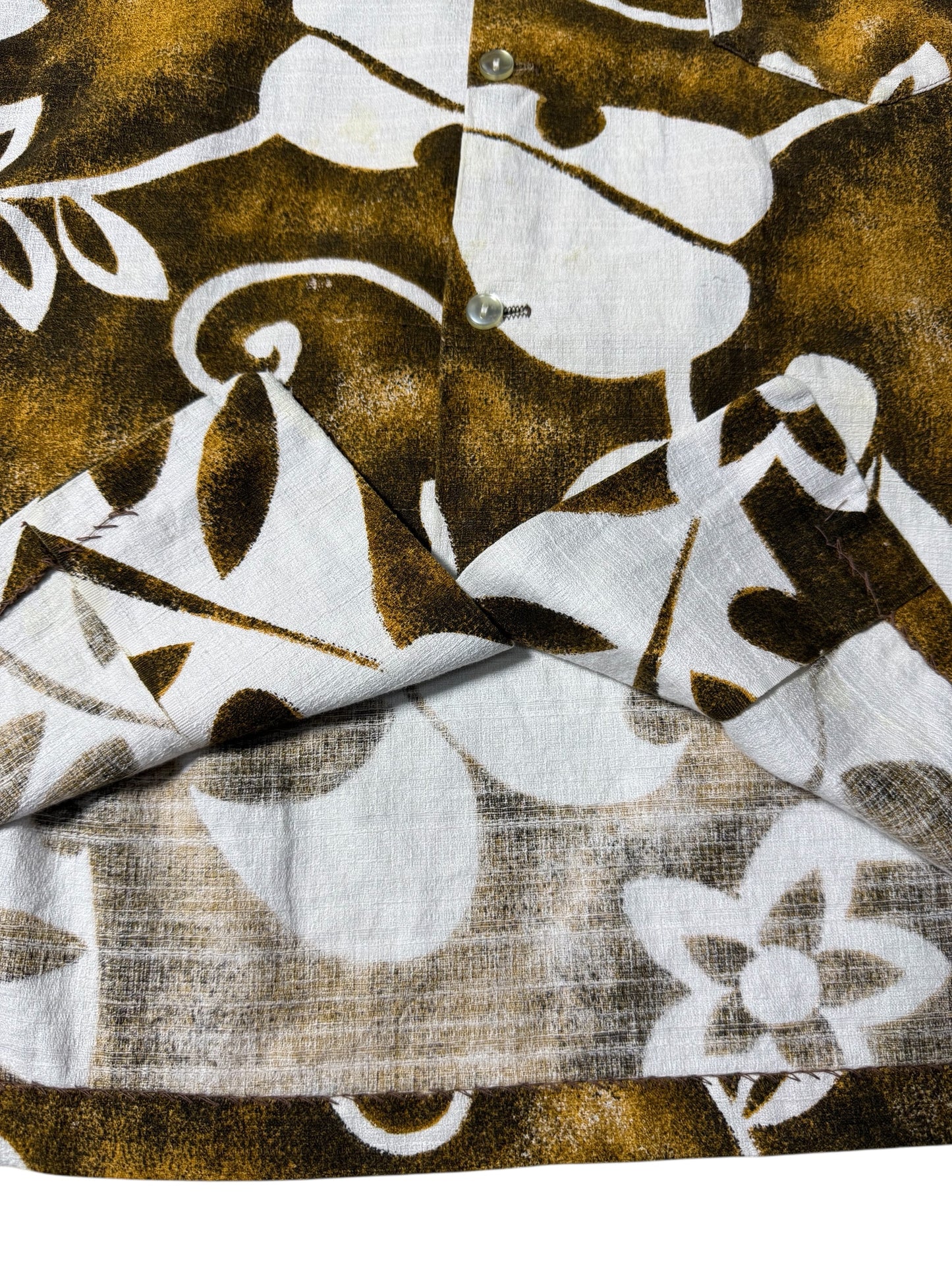 Vintage 1970s Mr. Kailua Hawaiian Aloha Shirt Brown/White Floral Made in Hawaii