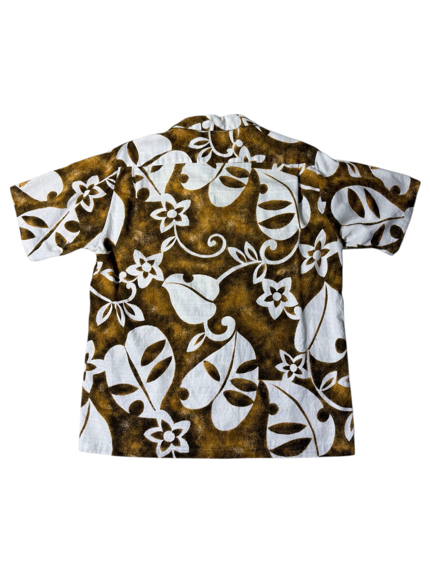 Vintage 1970s Mr. Kailua Hawaiian Aloha Shirt Brown/White Floral Made in Hawaii