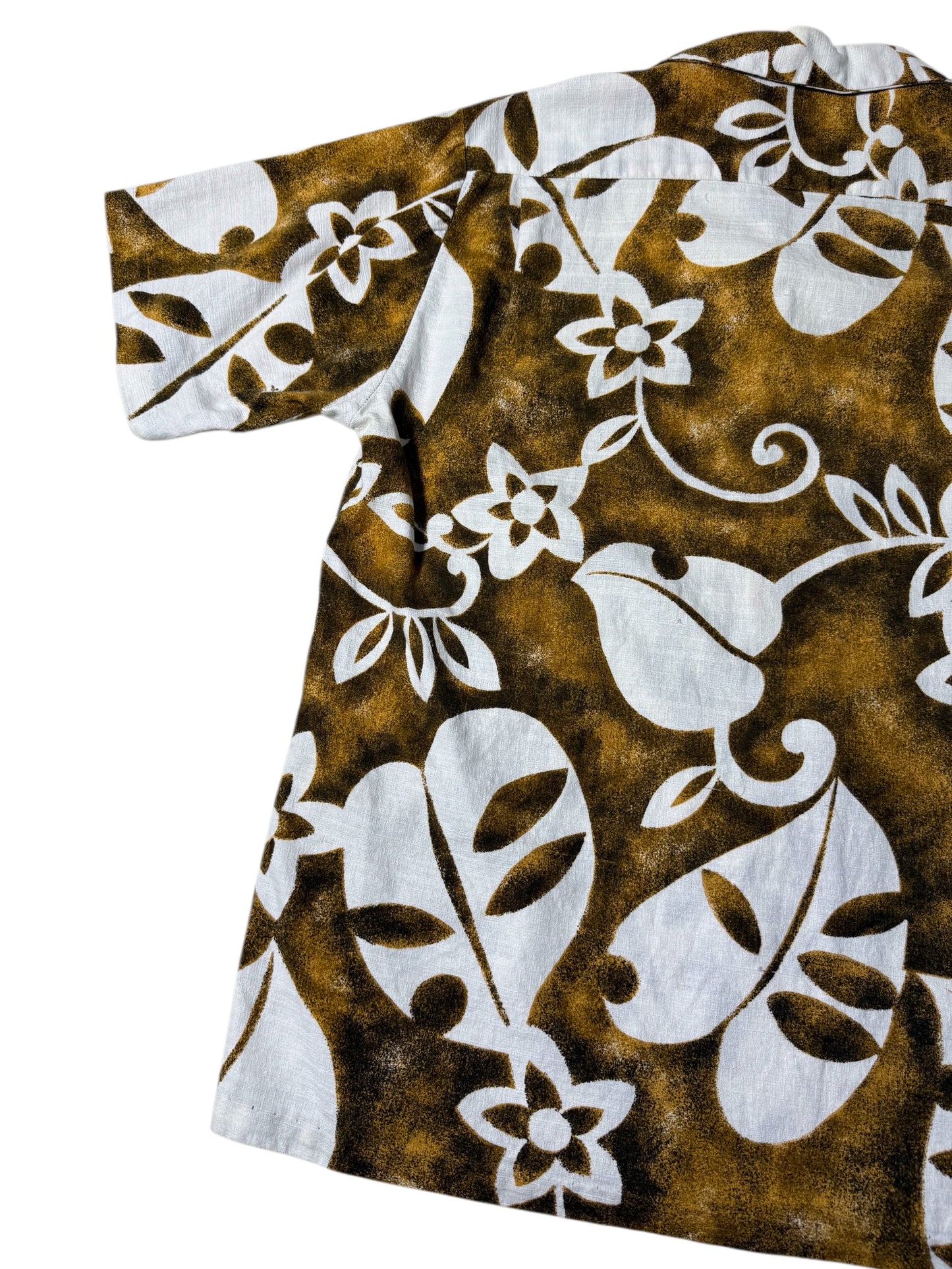 Vintage 1970s Mr. Kailua Hawaiian Aloha Shirt Brown/White Floral Made in Hawaii