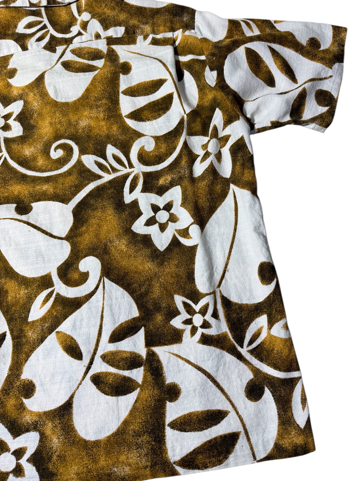 Vintage 1970s Mr. Kailua Hawaiian Aloha Shirt Brown/White Floral Made in Hawaii