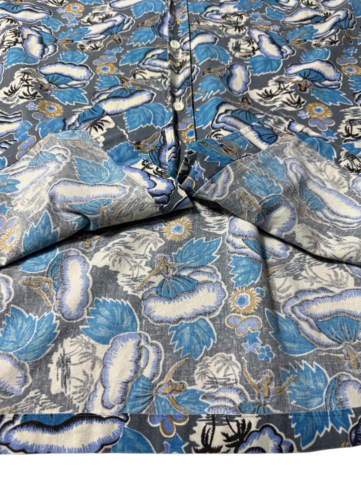 Vintage 80s–90s The Men’s Store at Sears Hawaiian Aloha Shirt Blue Hula Print Made in USA