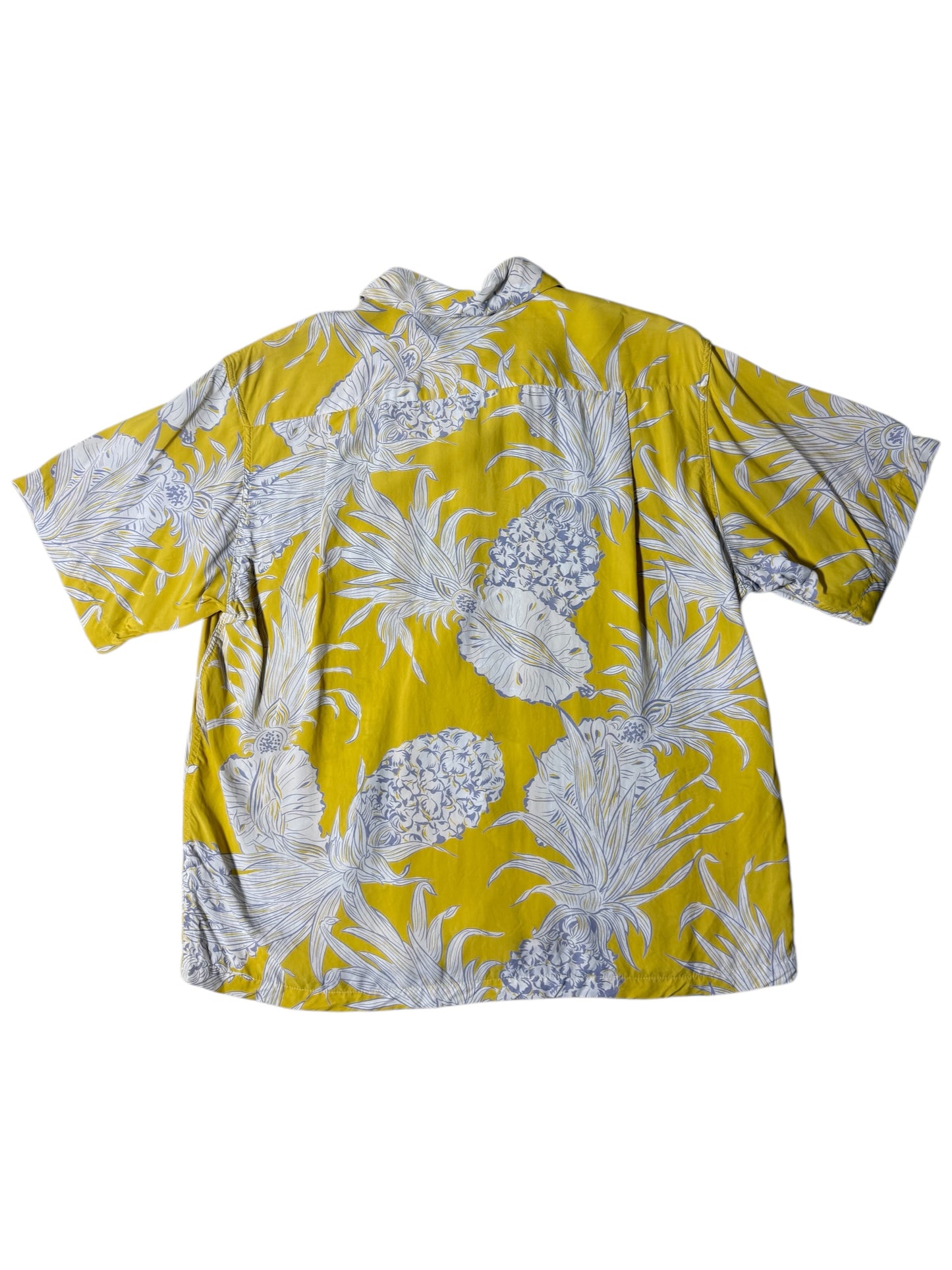 Vintage Sun Surf Hawaiian Rayon Aloha Shirt Yellow Pineapple Print