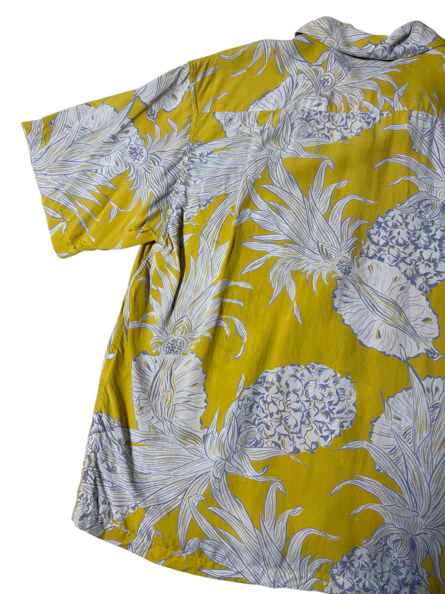 Vintage Sun Surf Hawaiian Rayon Aloha Shirt Yellow Pineapple Print